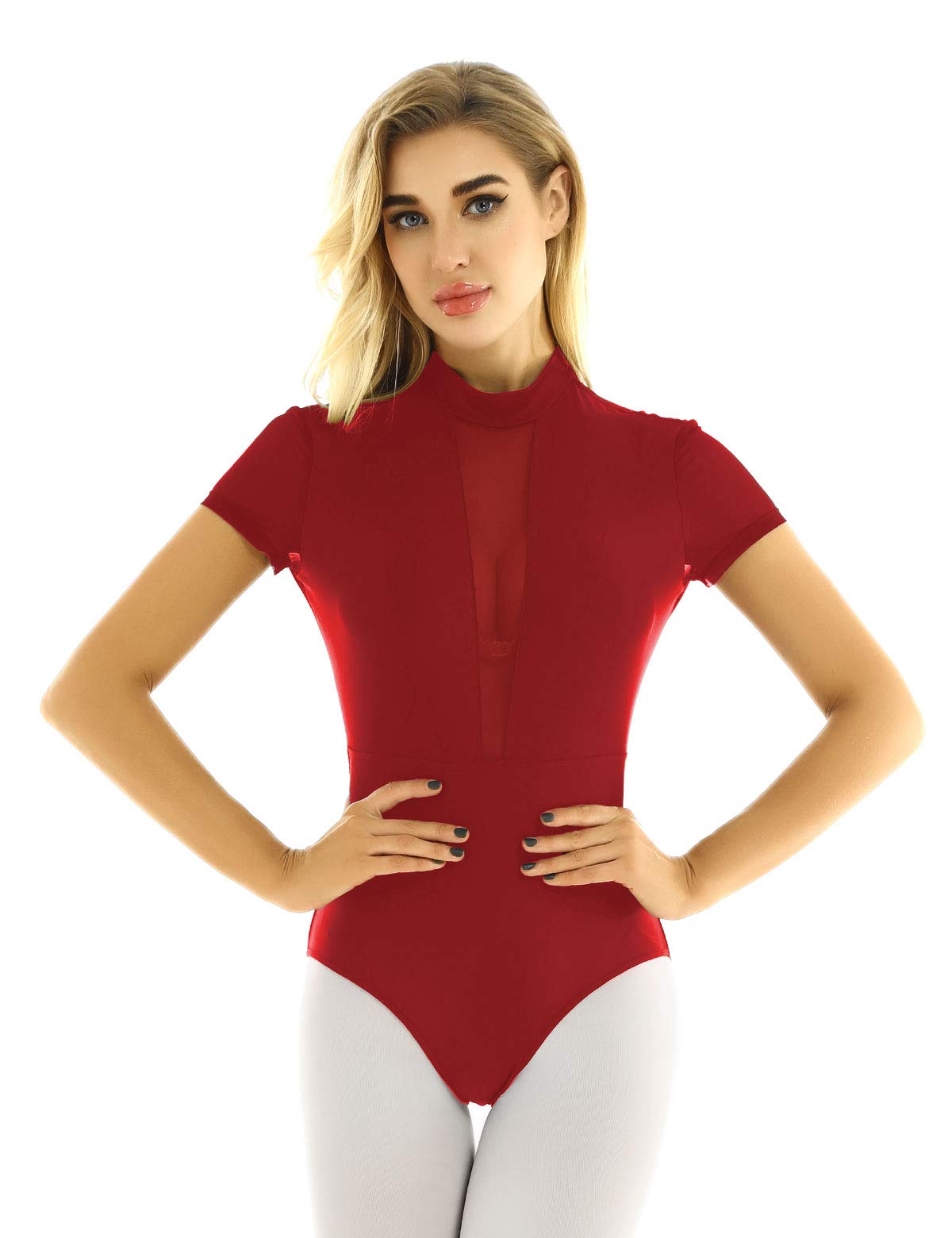 Women's Mock Neck Short Sleeve Ballet Leotard - Stretchy Spandex Dance Bodysuit for Ballet, Gymnastics & Lyra Aerial Yoga - Perfect for Dance Classes, Performances & Pole Fitness