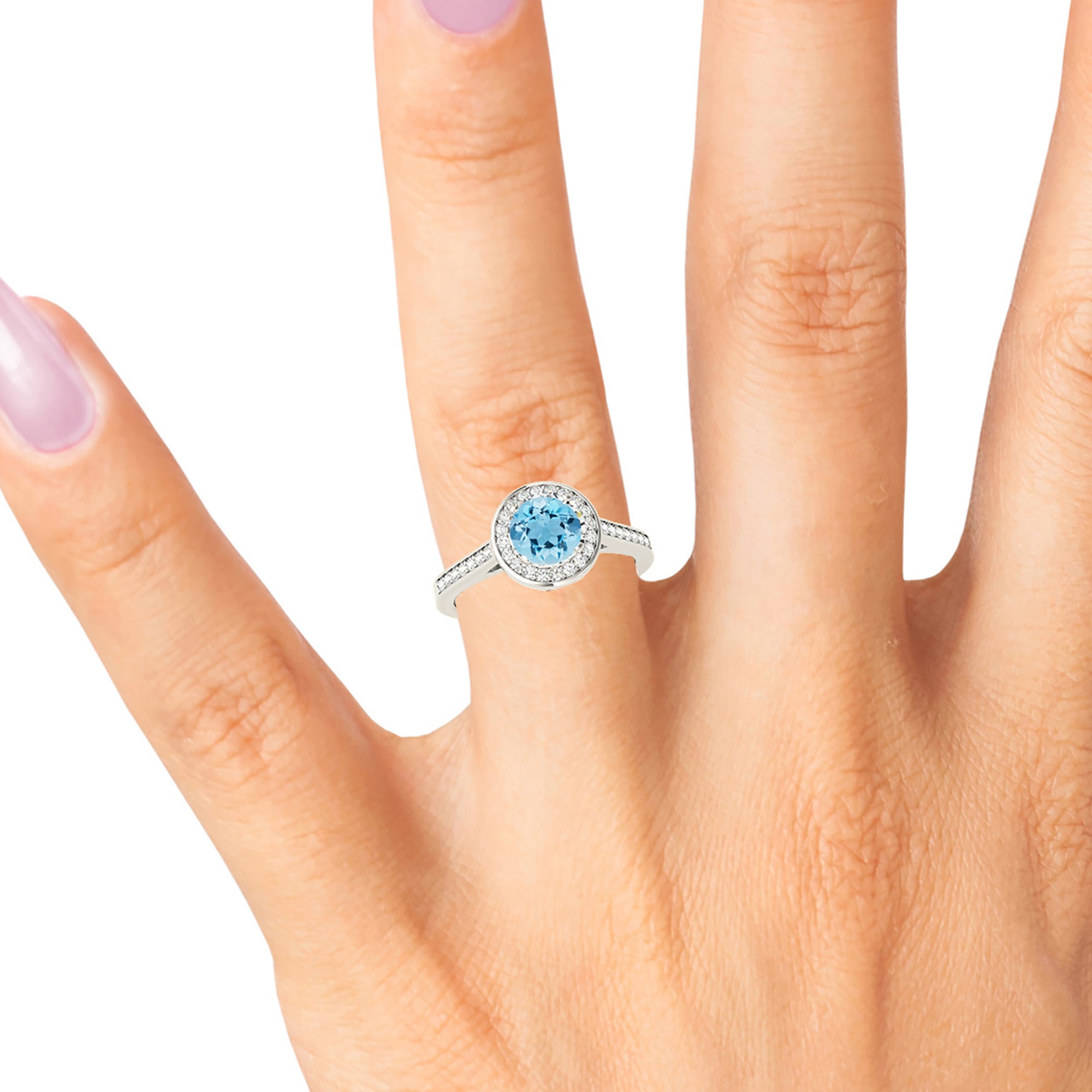 1.10 Carat Genuine Aquamarine Ring with Bezel Set Halo - Elegant Birthstone Jewelry for Women, Perfect for Engagement, Anniversary & Special Occasions