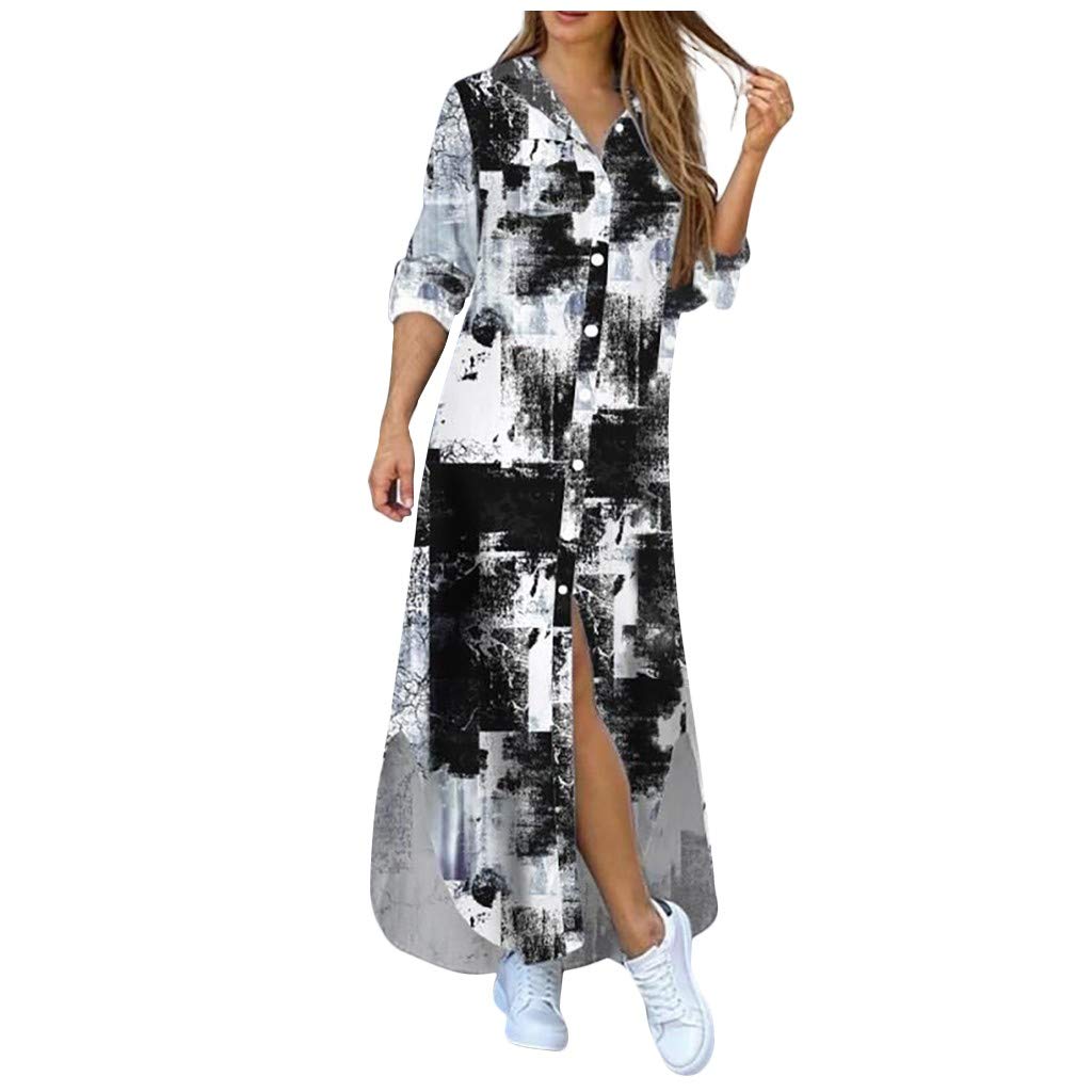 Women's Button Down Long Sleeve Shirt Dress - Loose Fitted Maxi Dress with Pockets | Casual Flowy Dress for Everyday Wear, Office, Date Night & Spring/Summer Outfits