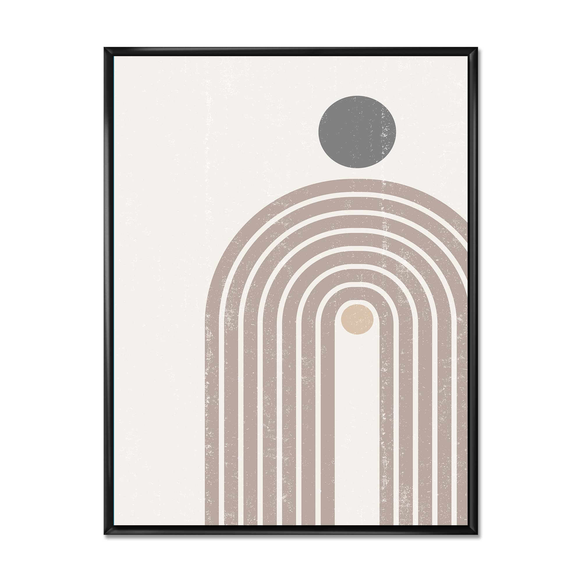 Abstract Rainbow Sun and Moon Wall Art - Earth Tone Framed Canvas Print for Living Room & Bedroom Decor | Modern Home Office Painting