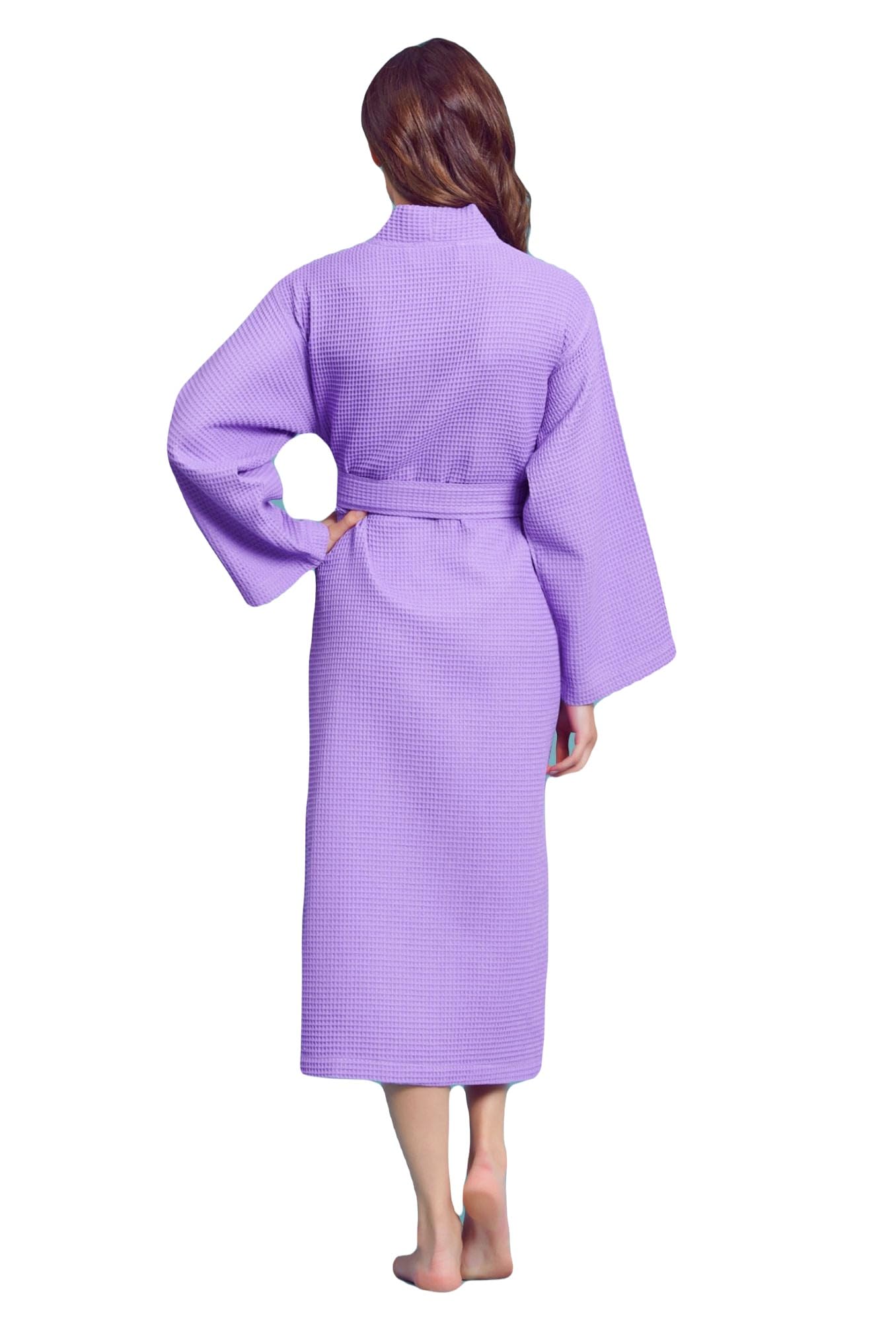 100% Cotton Women's Waffle Turkish Bathrobe - Soft & Absorbent Lavender Purple Robe - One Size Fits Most - Perfect for Spa, Beach Cover-Up & Relaxing at Home