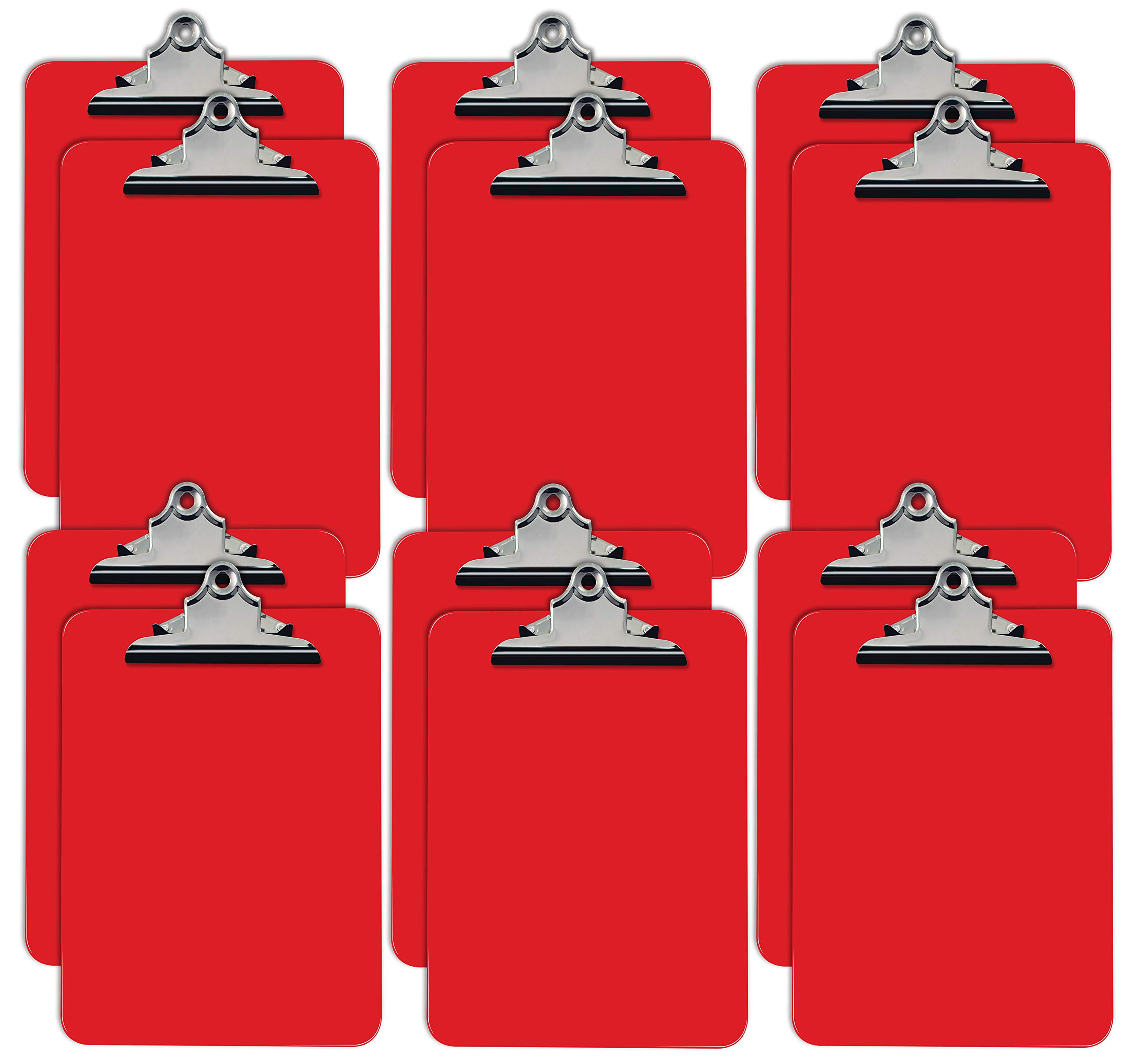 Durable Red Plastic Clipboards 12 Pack - 12.5 x 9 Inch Office Supplies with Metal Clip - Bulk Set for School, Office & Home Organization (12-Piece, Bright Red) - Perfect for Teachers, Students & Professionals
