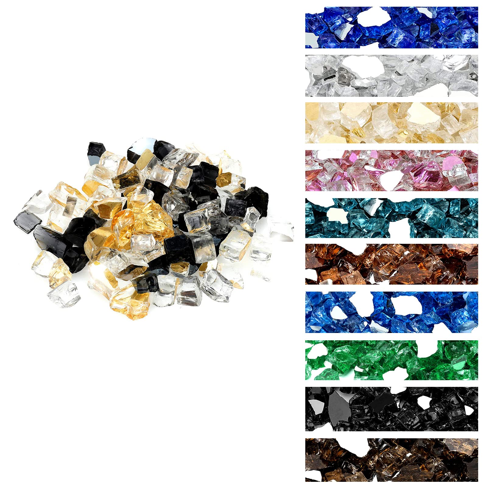 OnlyFire 10 Pounds Blended Reflective Fire Glass for Fire Pit, Fireplace & Landscaping - 1/4 Inch Mixed Colors (Onyx Black, Platinum, Gold) High Luster Fire Glass Rocks - Indoor & Outdoor Use for Patio, Garden, Backyard & Living Room Decor