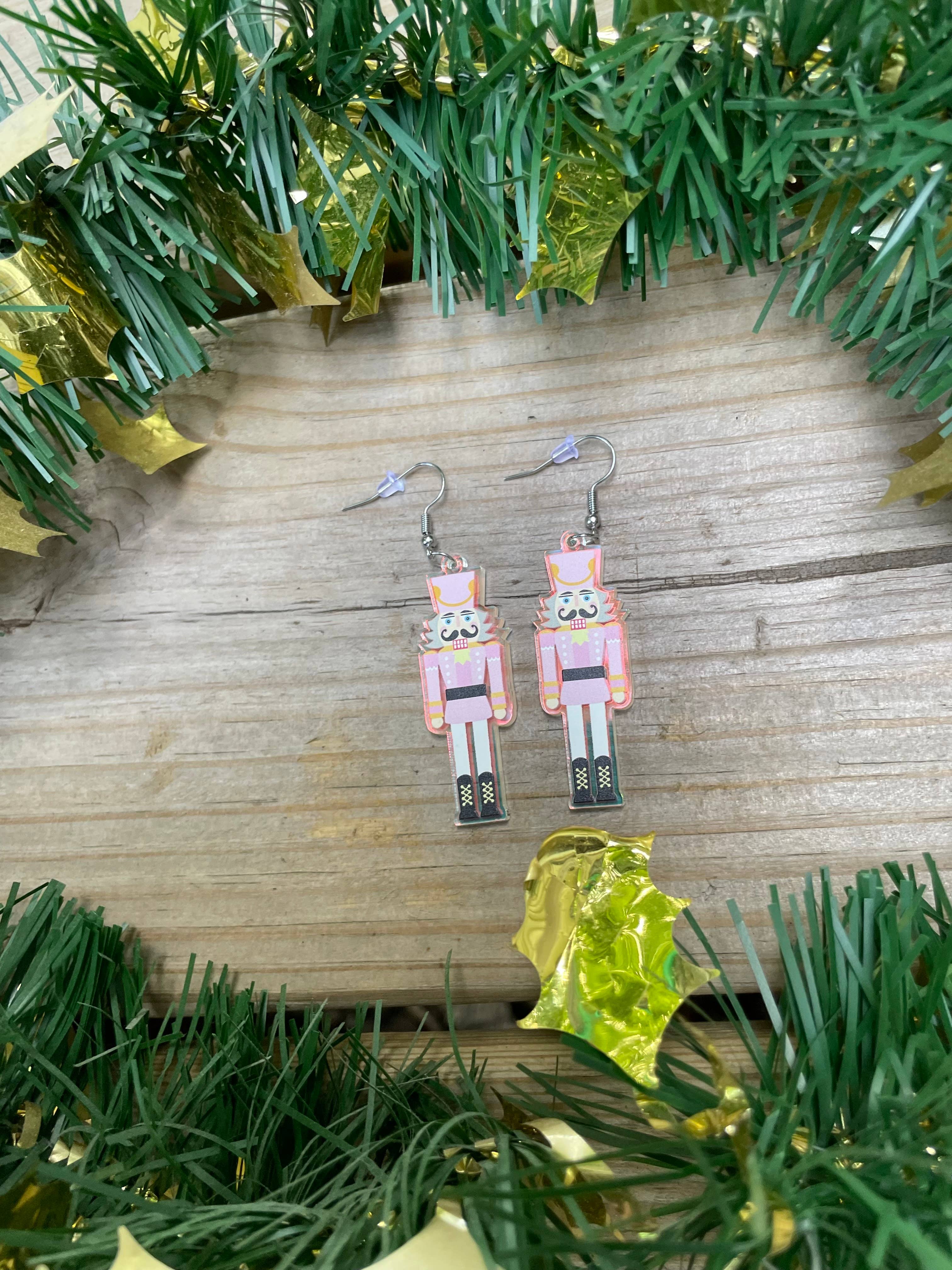 Iridescent Acrylic Nutcracker Earrings for Women - Christmas Party Holiday Jewelry Gift for Her