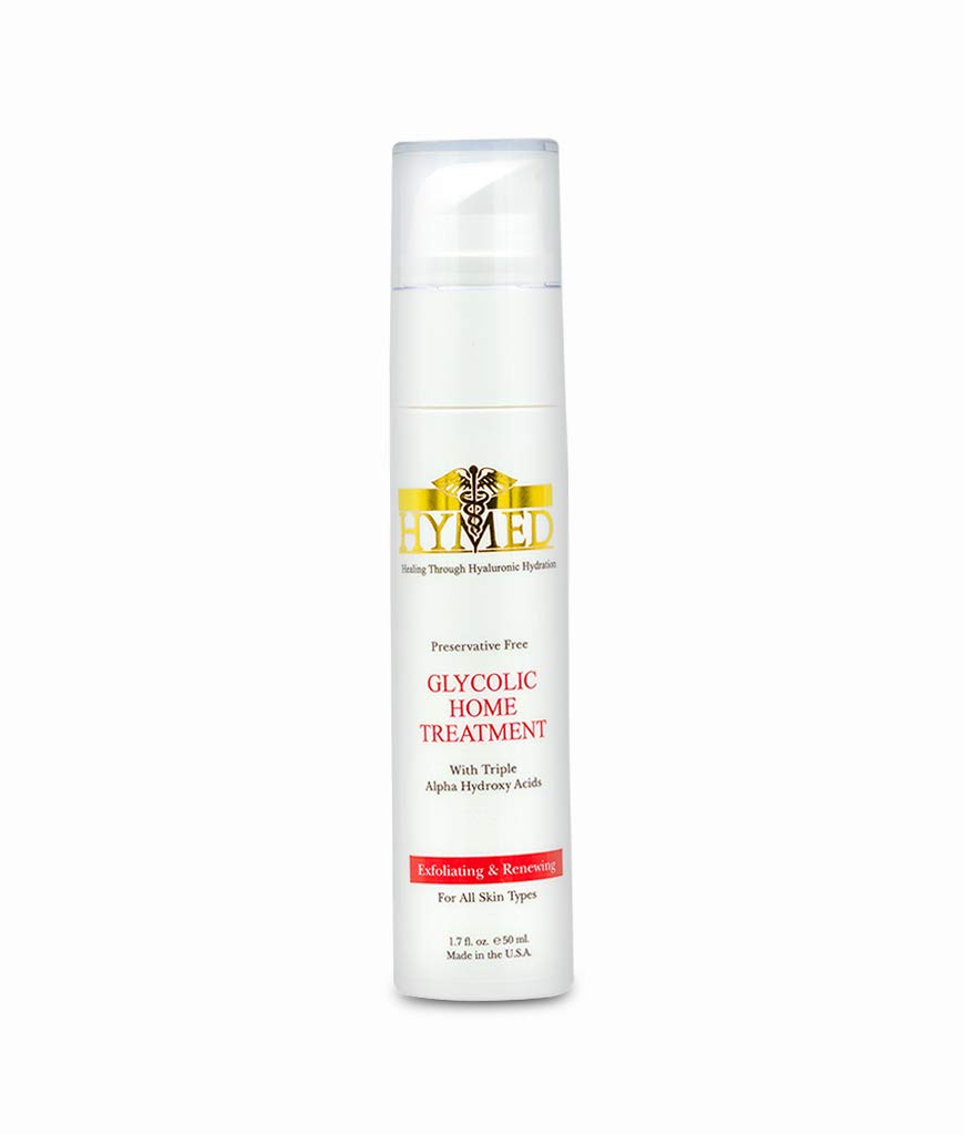Hymed Glycolic Acid Serum 1.7 fl oz - Triple AHA Exfoliating Treatment with Hyaluronic Acid & Lemon Essential Oil - Anti-Aging Wrinkle Reducer, Acne Treatment & Skin Repair - Perfect for Nighttime Skincare Routine & Post-Sun Damage Recovery
