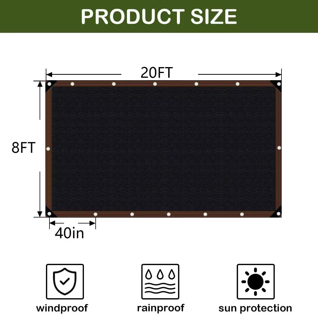 70% Black Sun Block Shade Cloth 8x20 FT - UV Resistant Garden Mesh Tarp with Grommets for Outdoor Pergola, Patio, Lawn, Kennel & Chicken Coop - Perfect for Plant Protection, Sun Shade Canopy and Outdoor Living Spaces