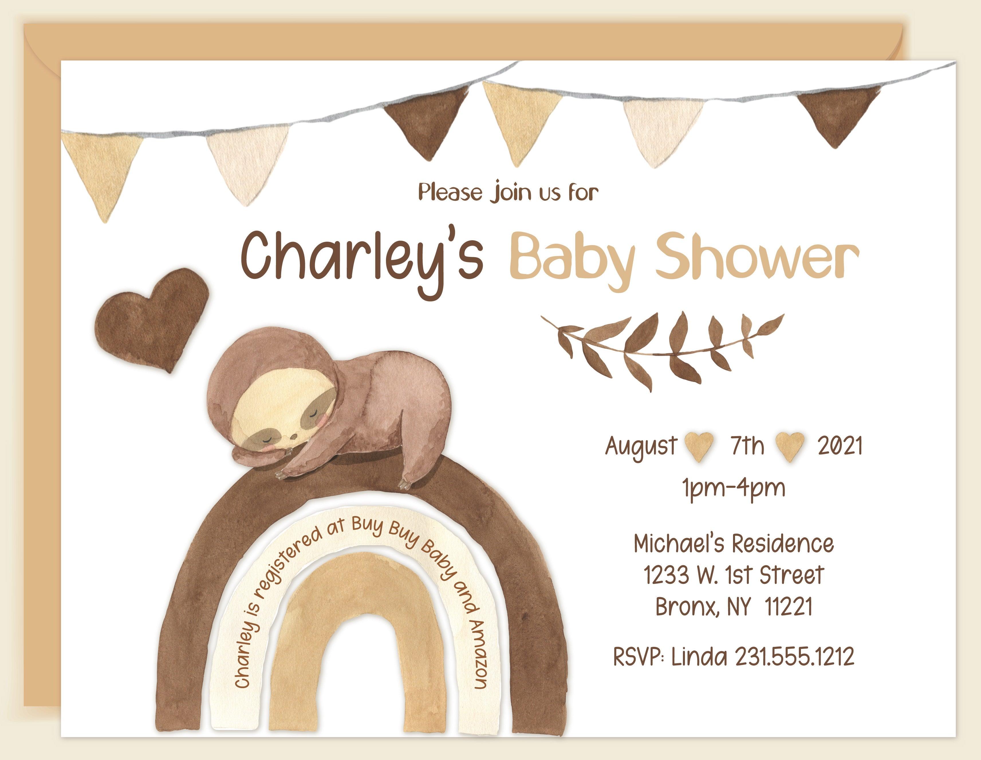 Boho Sloth Baby Shower Invitations - Printable & Digital Download - Cute Sloth Theme Baby Shower Cards for Boy or Girl - Perfect for Jungle or Boho Themed Baby Showers