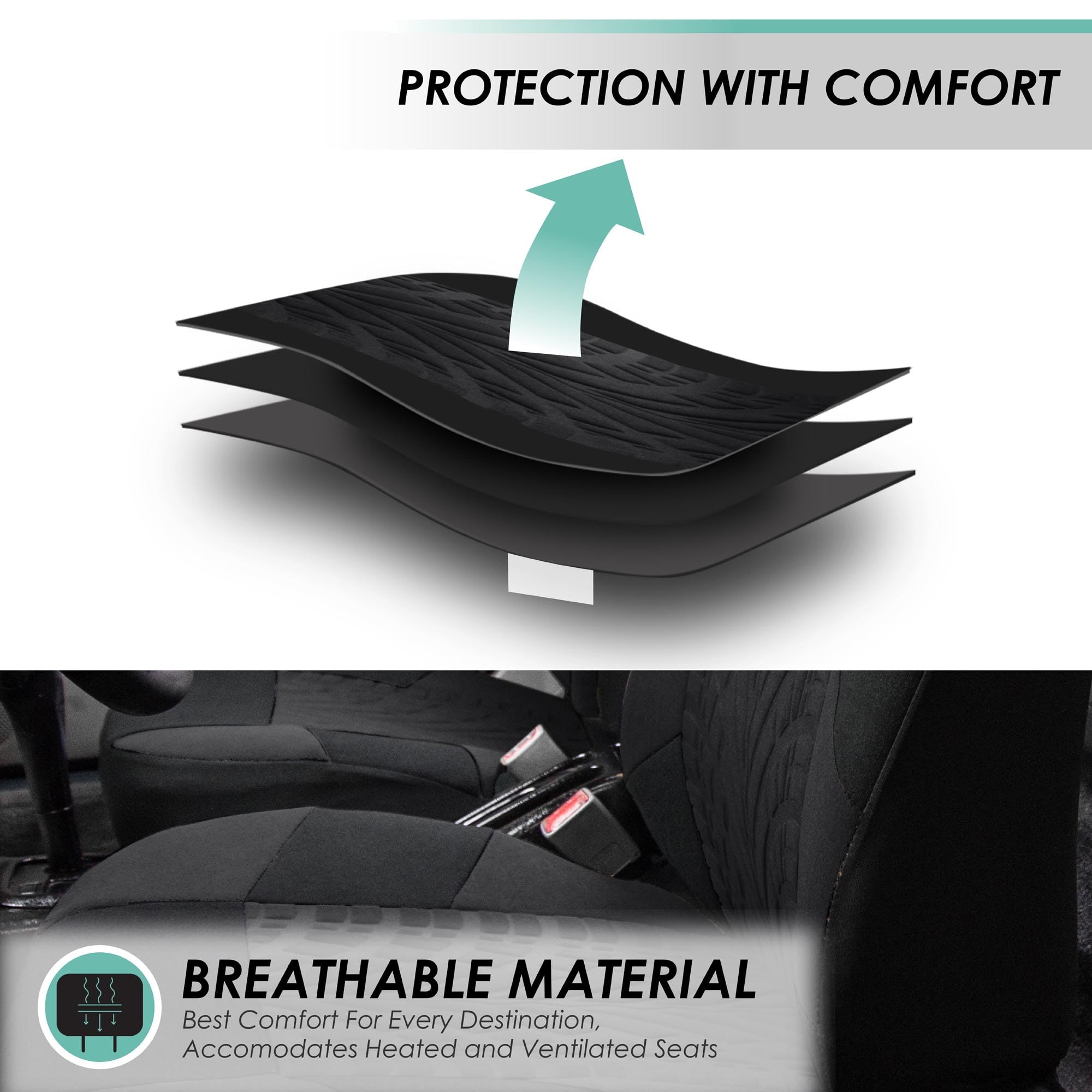 FH Group 7-Seater Universal Car Seat Covers - 3-Row Black Travel Master Set with Airbag & Split Rear Design | Perfect Fit for Cars, Trucks & SUVs | Durable Interior Accessories for Road Trips & Daily Commute