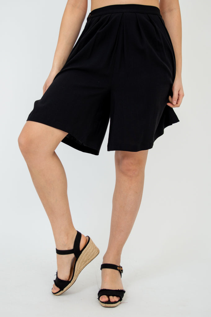 Betty Women's Linen Bamboo Shorts - Black | Comfortable Summer Casual Shorts for Beach, Travel & Lounge Wear