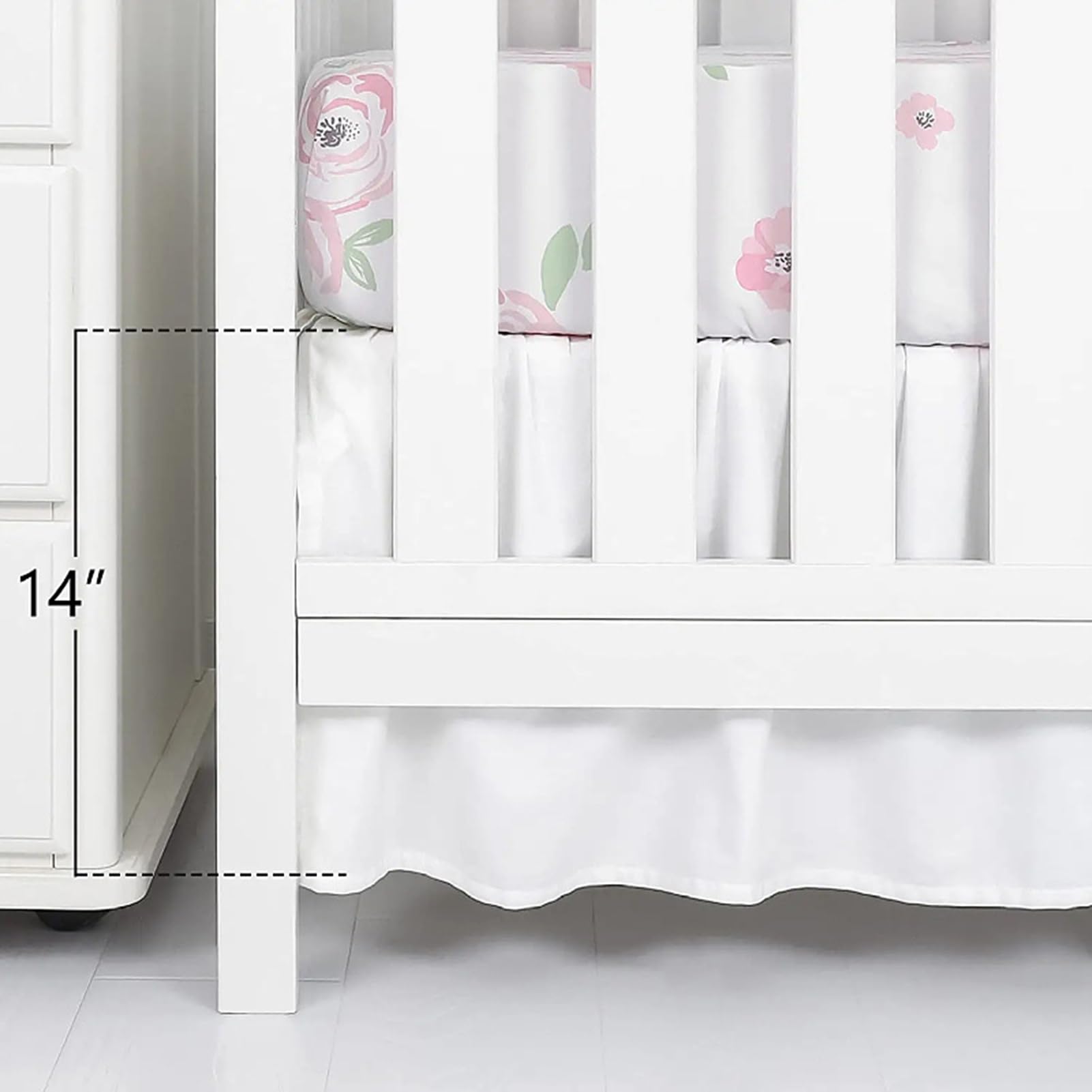 Clinmday Wrap Around Ruffled Crib Skirt - Soft Elastic Baby Bed Skirt for Easy Installation, White Nursery Bedding | Perfect for Toddler Cribs & Nursery Decor
