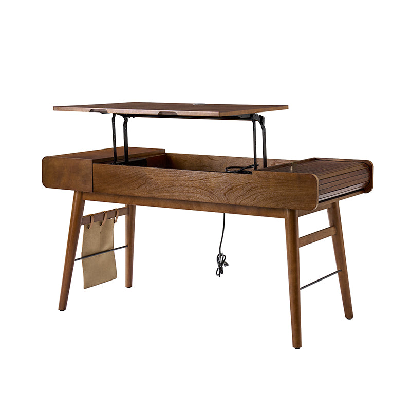 Mid Century Modern Home Office Desk with 2 USB Power Outlets - Stylish Writing Desk for Small Spaces, Remote Work & Study
