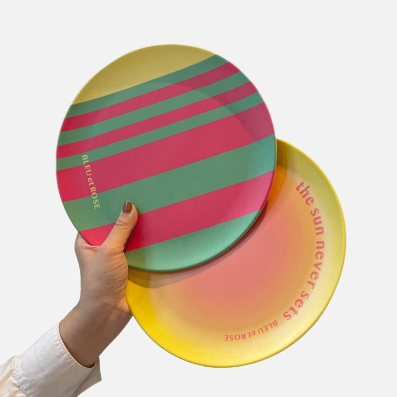 Colorful Graphic Plates Set - 10-Piece Durable Ceramic Dinner Plates for Everyday Use - Perfect for Family Meals, Parties, and Home Decor