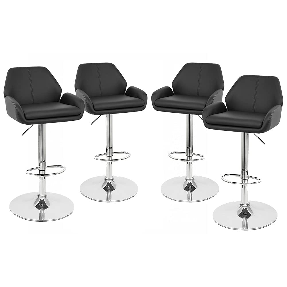 Set of 4 Tesla Modern Leather Adjustable Bar Stools - Black Licorice for Kitchen Island & Home Bar
