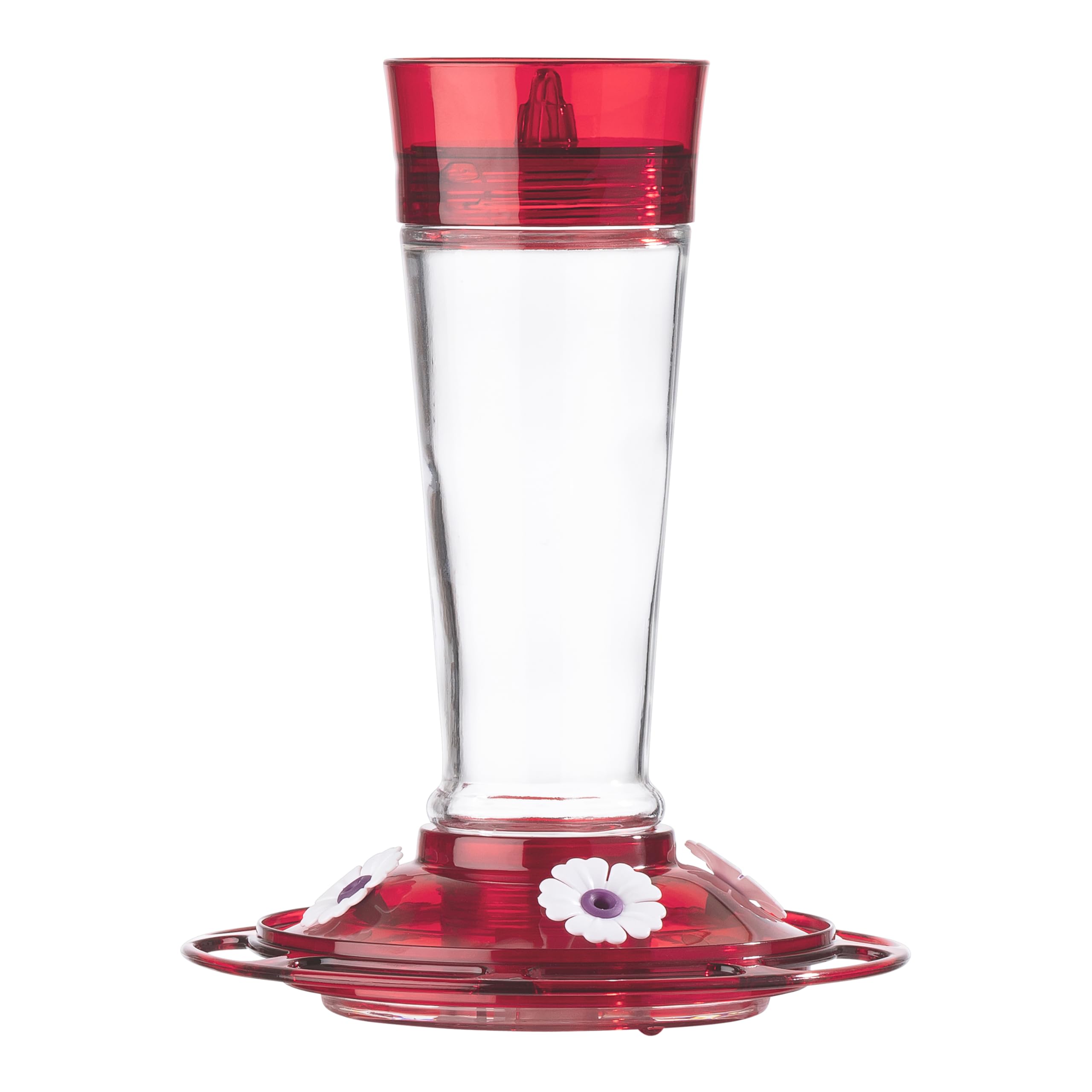 More Birds Bird Health+ Ruby Hummingbird Feeder - 10oz Glass Outdoor Hummingbird Feeder with 4 Feeding Stations, Attracts Hummingbirds to Your Garden (Ruby Red) - Perfect for Backyard, Patio, and Bird Watching Enthusiasts