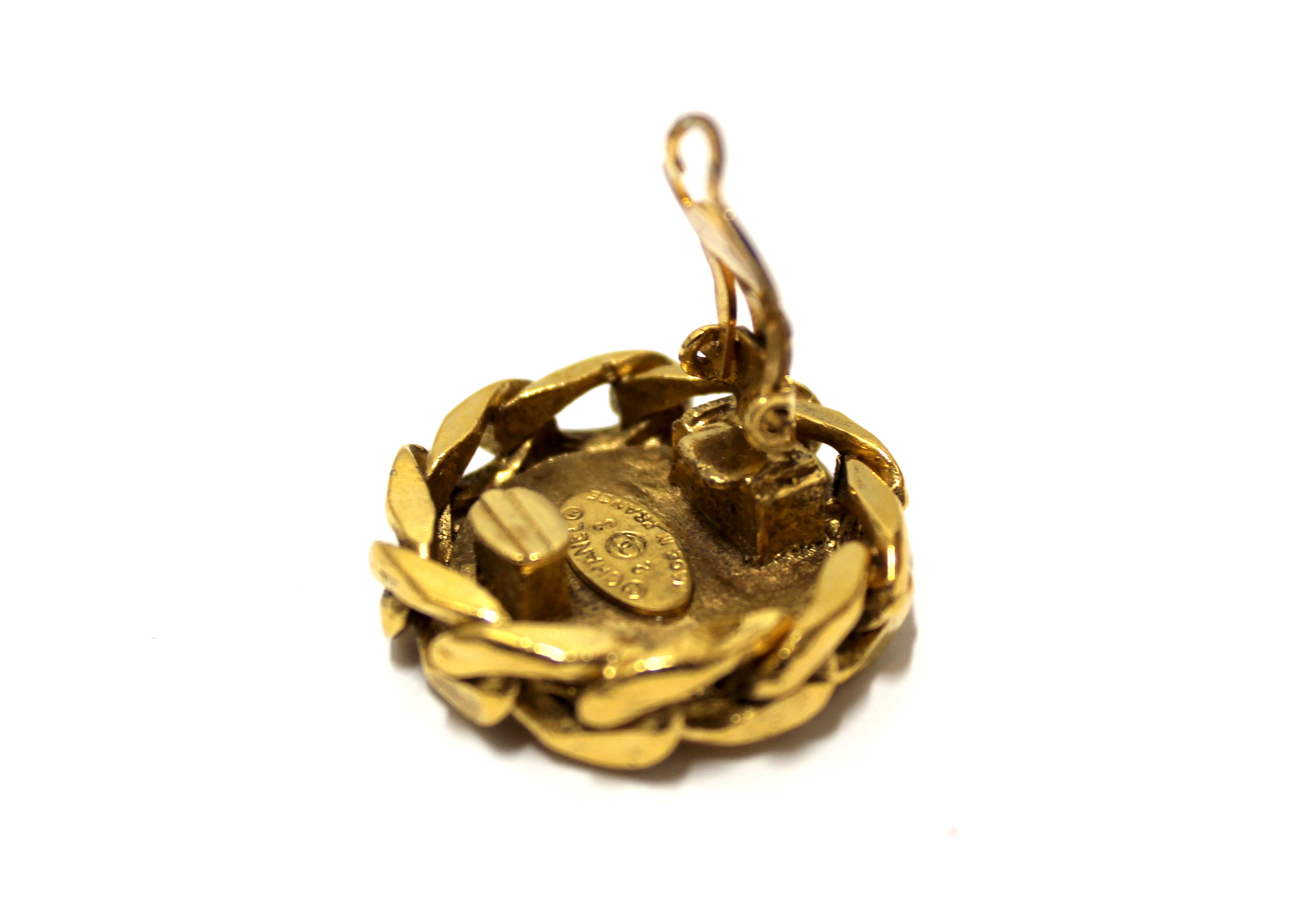 Authentic Vintage Chanel Gold Plated CC Rhinestone Clip-On Earrings - Classic Luxury Jewelry for Women, Perfect for Parties, Weddings & Special Occasions