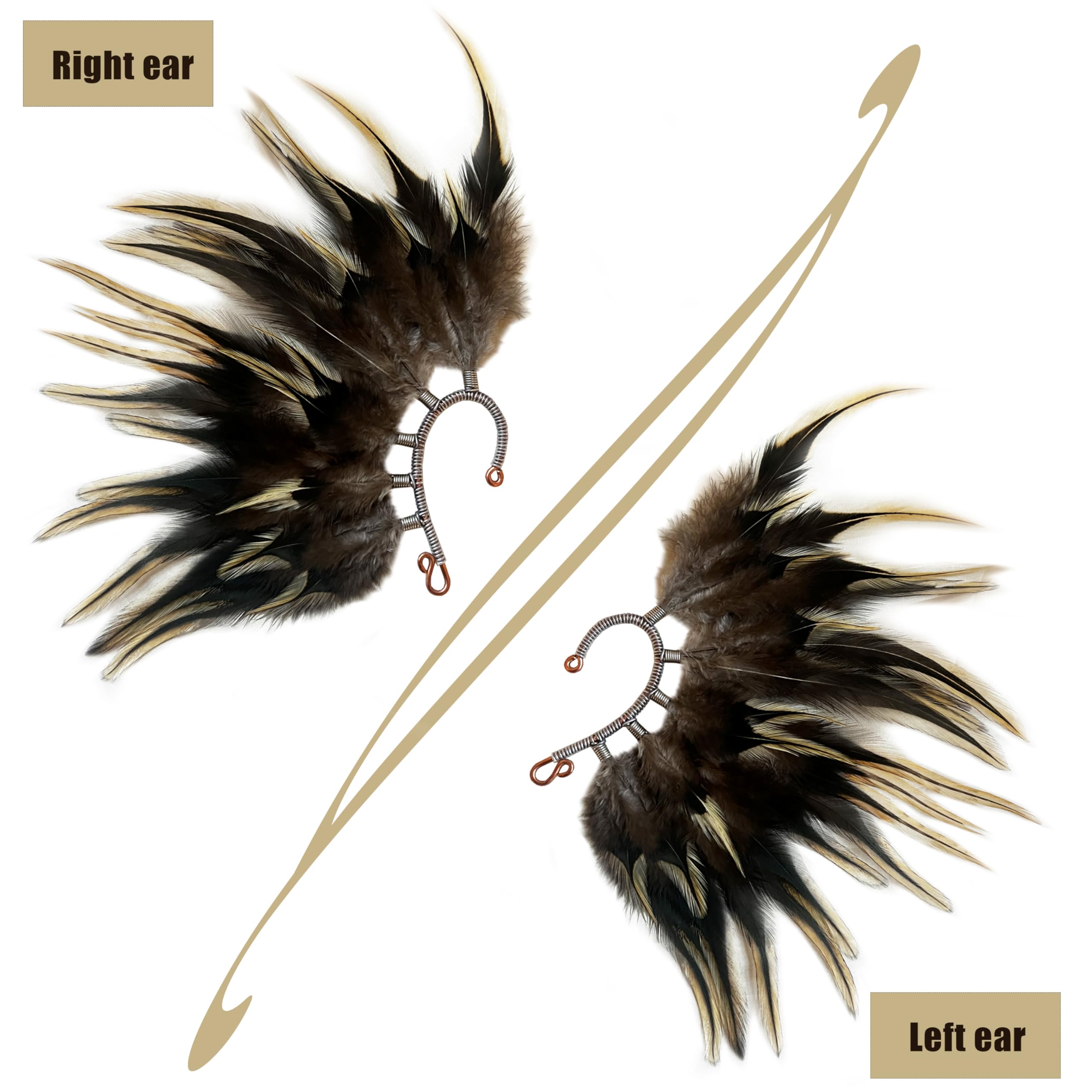 Handmade Brown Feather Ear Cuff - Fashionable Boho Earrings for Right Ear | Unique Feather Jewelry for Parties, Festivals & Special Occasions