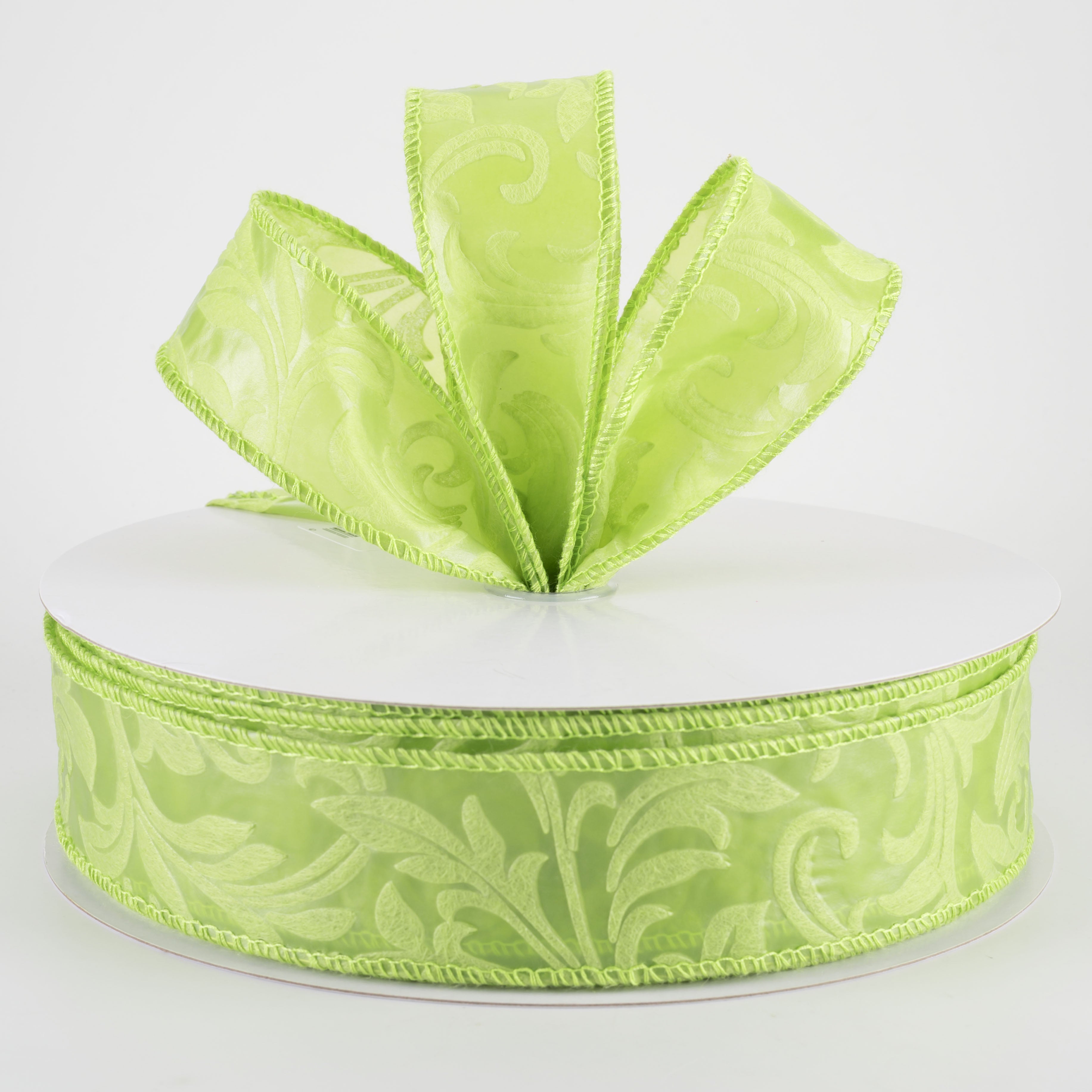 1.5 Inch Embossed Leaf Filigree Breeze Ribbon - Fern Green (50 Yards) | Perfect for Gift Wrapping, Wedding Decorations, and DIY Crafts