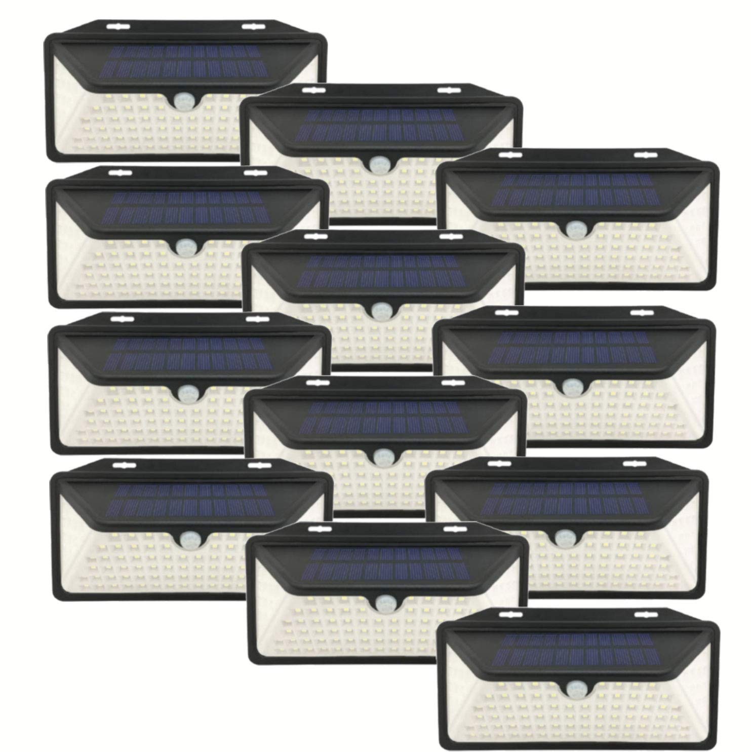 WBM Smart 100 LED Solar Wall Lights Outdoor - Wireless, IP65 Waterproof, 3 Lighting Modes - Easy Install Security Lights for Front Door, Yard, Garage, Deck (12 Pack) - Perfect for Home, Garden & Pathway Illumination