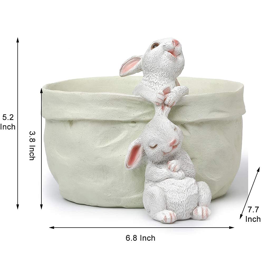 Rabbit Flower Pot Succulent Planter - Bunny Shaped Resin Garden Pots for Cactus & Small Plants, Decorative Animal Planter with Cartoon Design - Perfect for Home Decor, Office Desk & Gift Giving (No Drainage Hole)