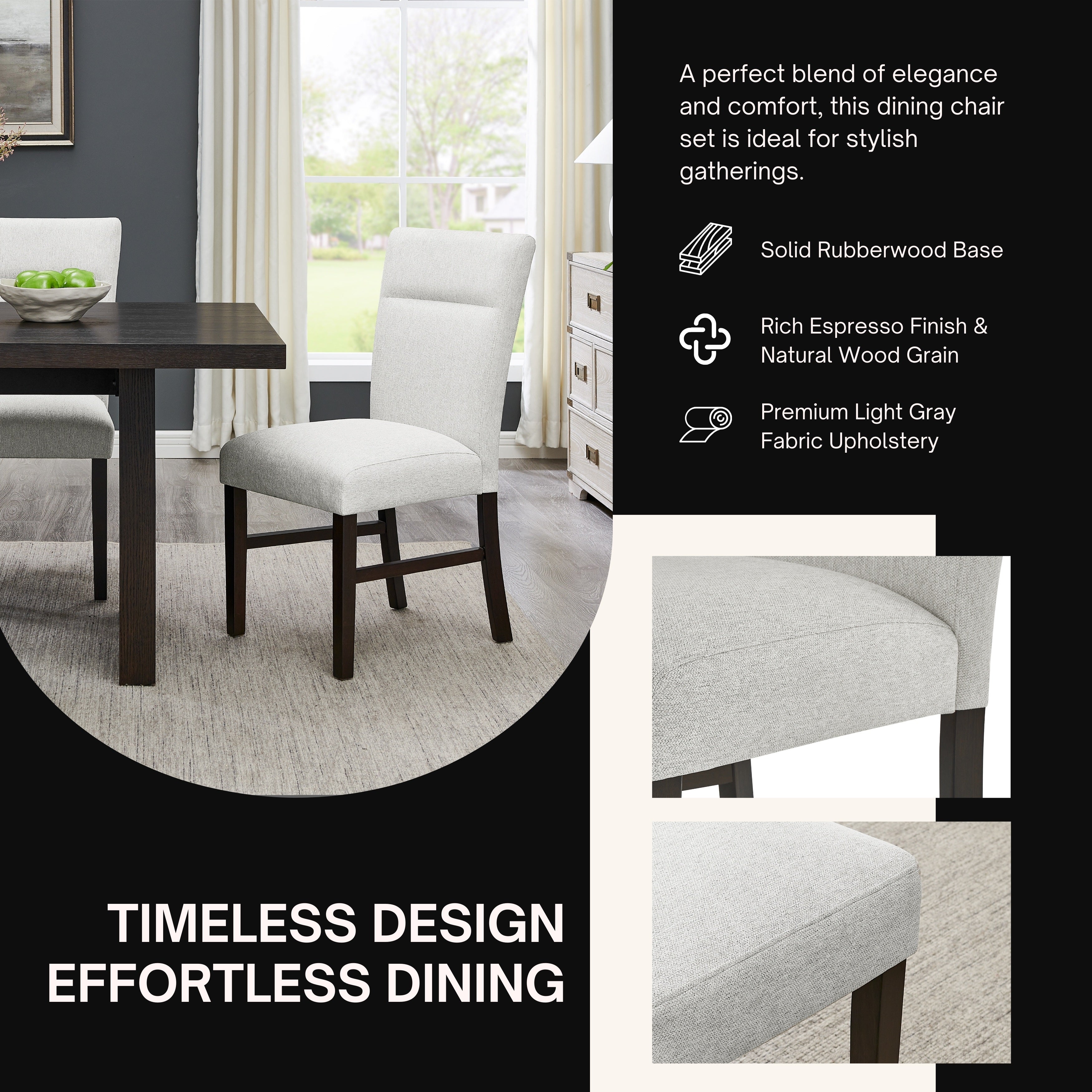 Roundhill Furniture Madison Contemporary Upholstered Dining Chairs Set of 2 - Gray Modern Kitchen Chairs for Dining Room, Breakfast Nook & Home Office