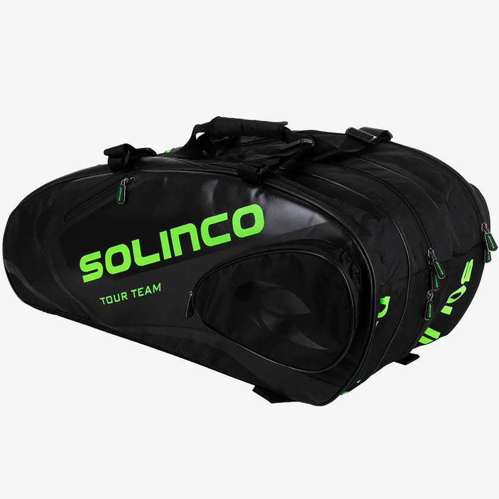 Solinco Tour Team 15-Pack Tennis Bag - Black/Green | Durable Tennis Backpack for Players & Coaches | Perfect for Tournaments, Practice & Travel