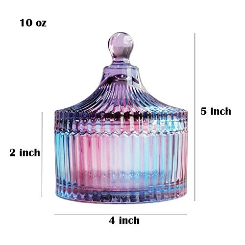Luxury Purple & Blue Crystal Candy Jar with Lid - 10oz Clear Glass Apothecary Jar for Wedding Candy Buffet, Party Favors, Kitchen Storage & Home Decor