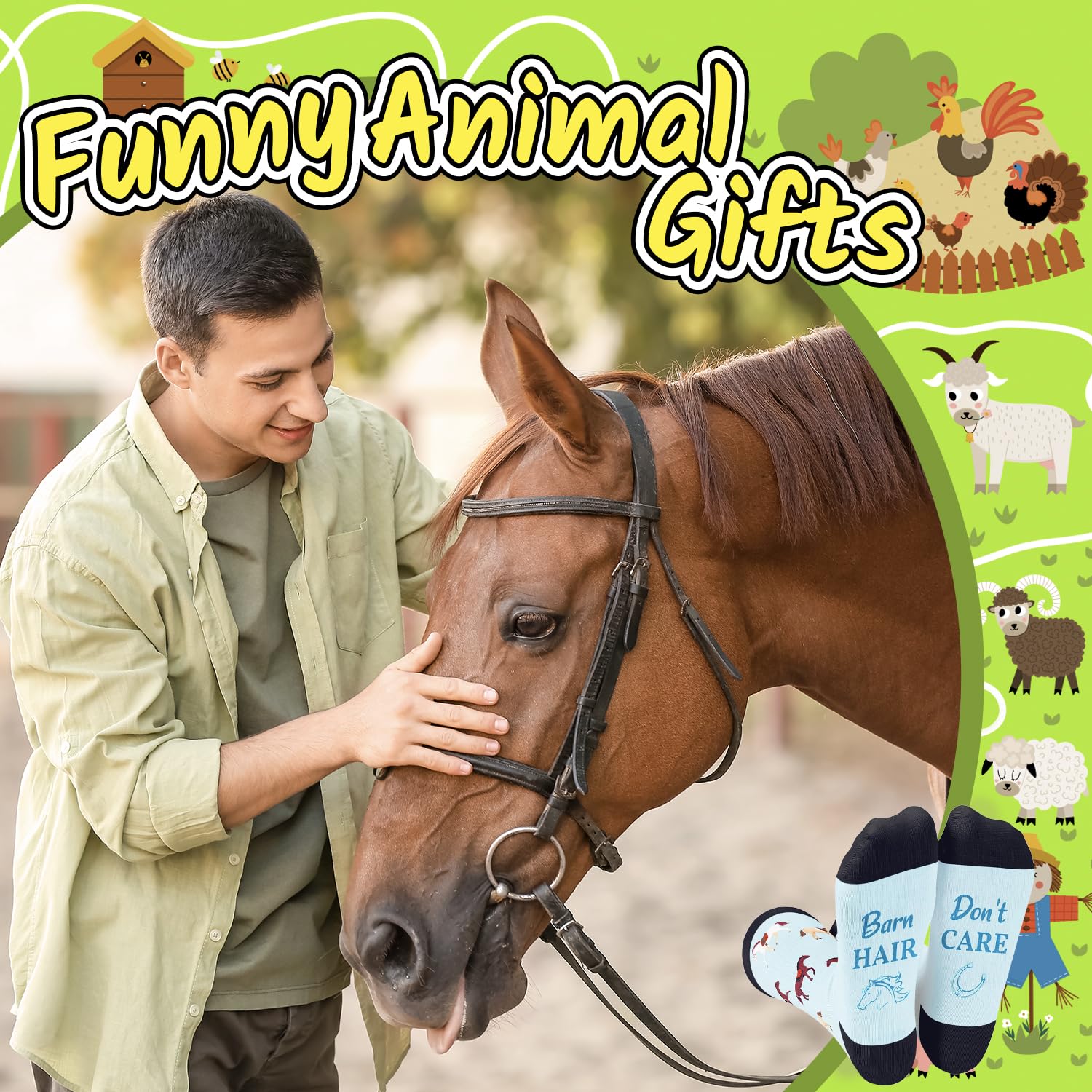 Zmart Animal Themed Gift Socks - German Shepherd, Chicken, Horse, Goat & Pig Design Unisex Socks for Dog Lovers, Farmers & Animal Enthusiasts - Perfect for Gifts, Casual Wear & Fun Outfits