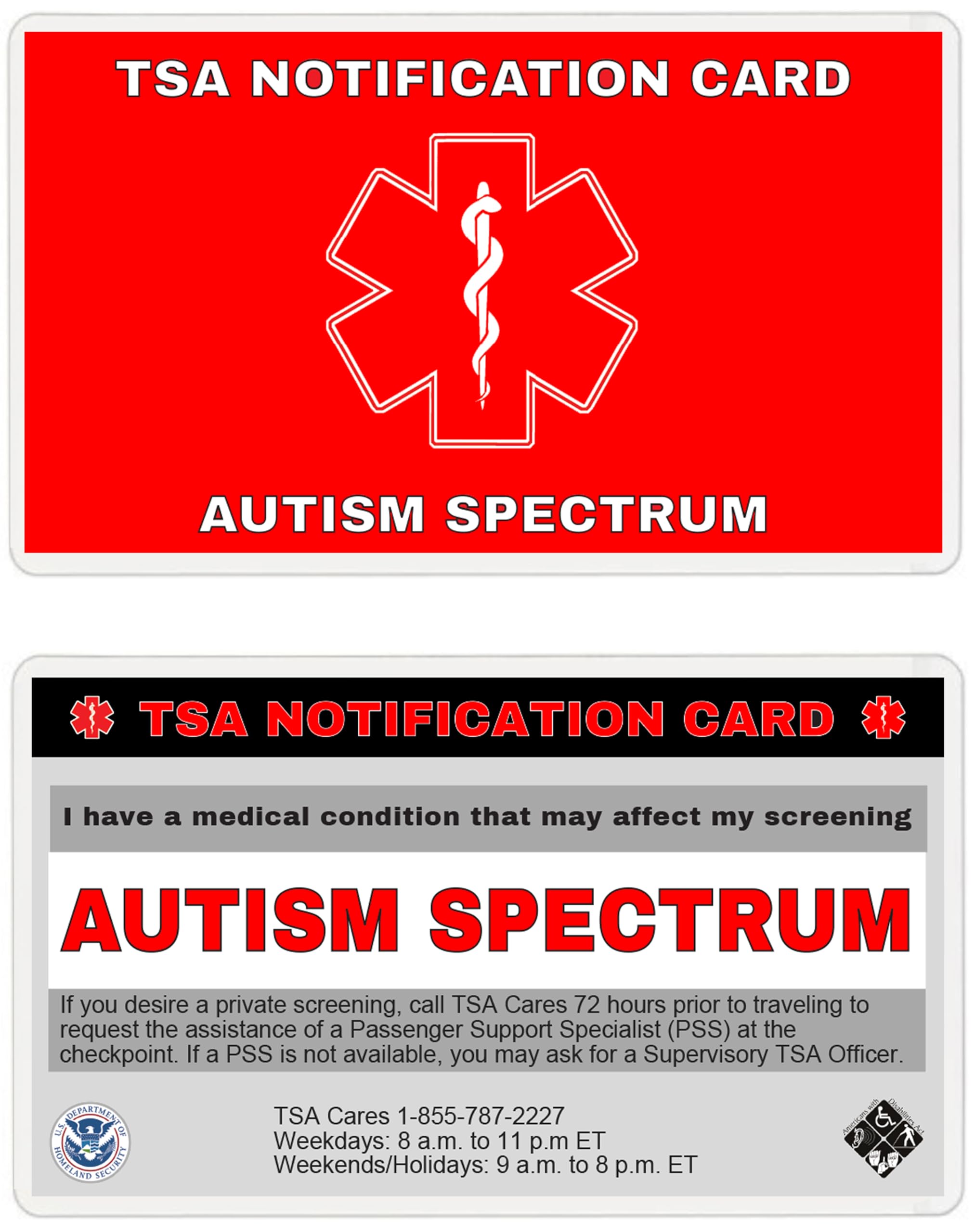 TSA Notification Card for Autism Spectrum - Compact Wallet Size (2 Pack) | Ideal for Air Travel & Security Checkpoints
