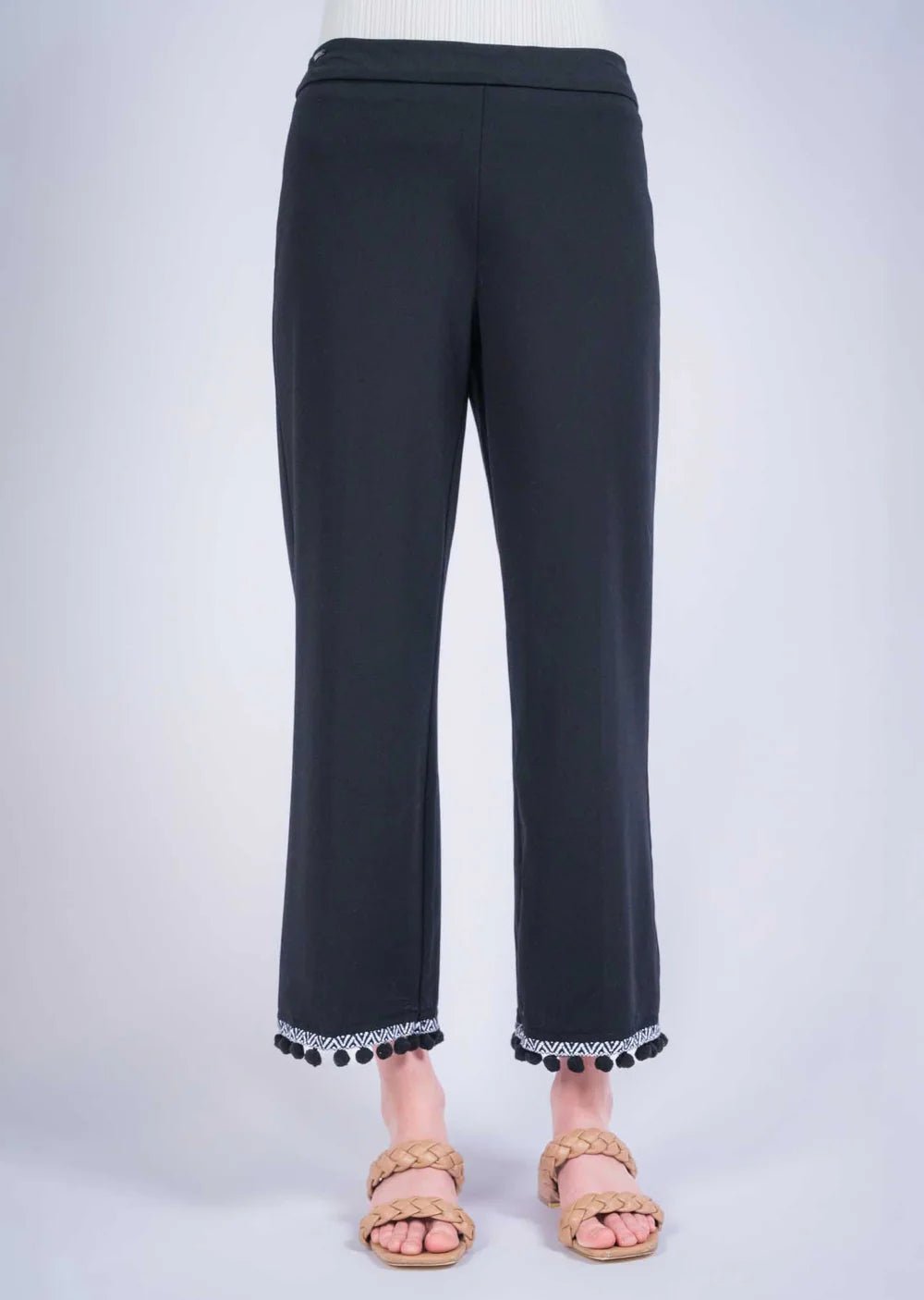 Kathryne Black Wide Leg Pom Pom Pants for Women - Stylish Boho Palazzo Trousers for Casual Wear, Office & Party Outfits