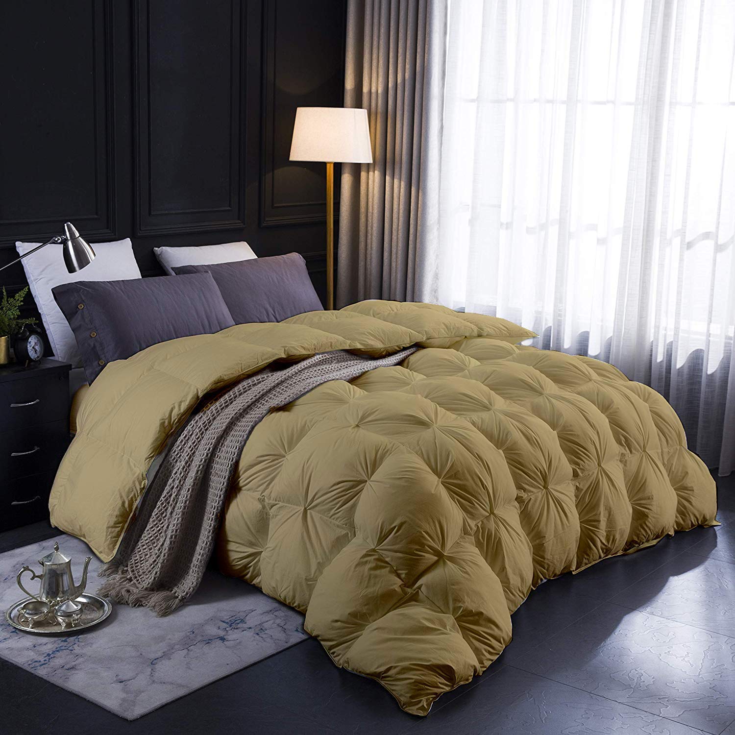 Premium 500 GSM Cotton Comforter Set - All-Season Pinch Pleated & Baffle Box Design - Oversized Queen Size in Taupe - Ultra Soft & Comfortable for Bedroom, Guest Room, or Dorm