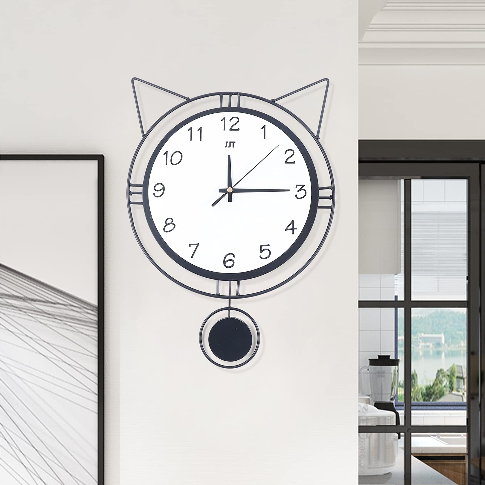 16 Inch Wall-Mounted Cat Ear Clock - Cartoon Style Modern Metal Quartz Wall Clock with Iron Craft Design (40x29cm) for Living Room, Bedroom & Office Decor | Unique Home & Gift Idea