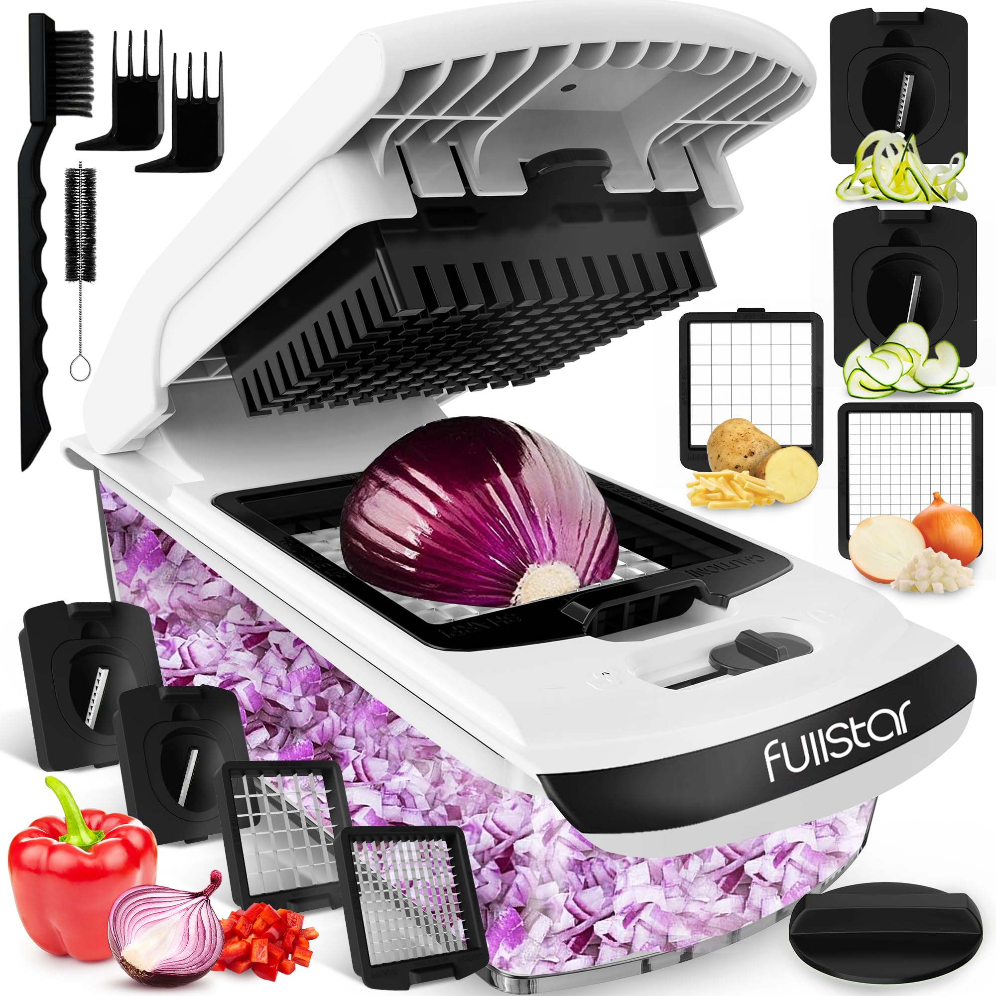Fullstar 4-in-1 Vegetable Chopper, Spiralizer & Food Slicer with Storage Container - Kitchen Gadget for Chopping, Spiralizing, Dicing & Grating - Perfect for Meal Prep, Salads, Pasta & Healthy Snacks (White)
