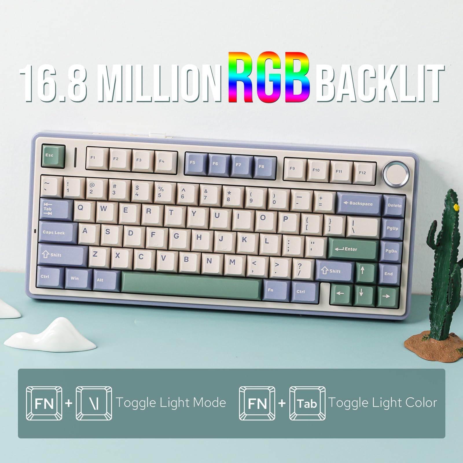 EPOMAKER x Aula F75 Gasket Mechanical Keyboard - 75% Hot Swappable Gaming Keyboard with 5-Layer Padding, Bluetooth 5.1/Wireless/USB-C, RGB Backlit (Green, Crescent Switch) - Perfect for Esports, Typing & Office Work