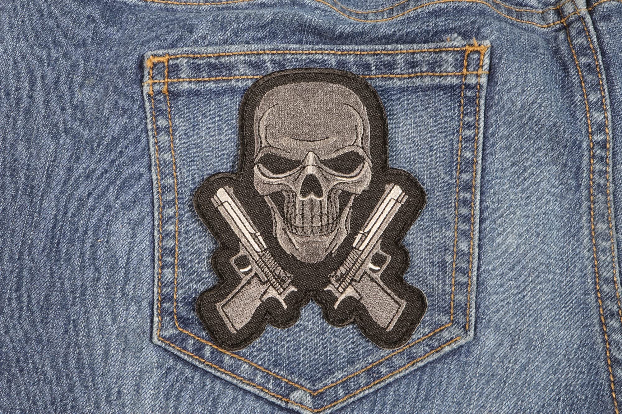 Guns and Skull Embroidered Iron-On Patches for Jackets, Vests & Backpacks - Military Style Badges for Bikers, Tactical Gear & DIY Clothing Customization