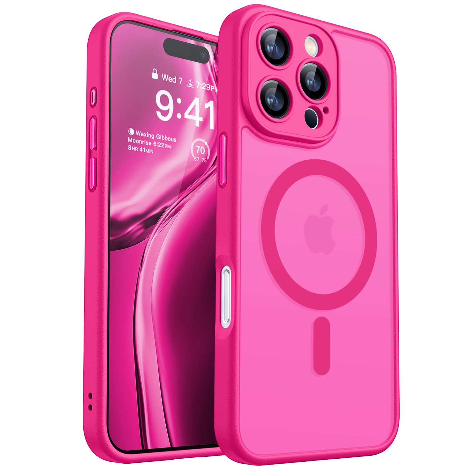 CANSHN Magnetic iPhone 16 Pro Case - Upgraded Full Camera Protection, Magsafe Compatible, Translucent Matte Shockproof Cover | Perfect for Daily Use, Travel & Outdoor Activities (Hot Pink)