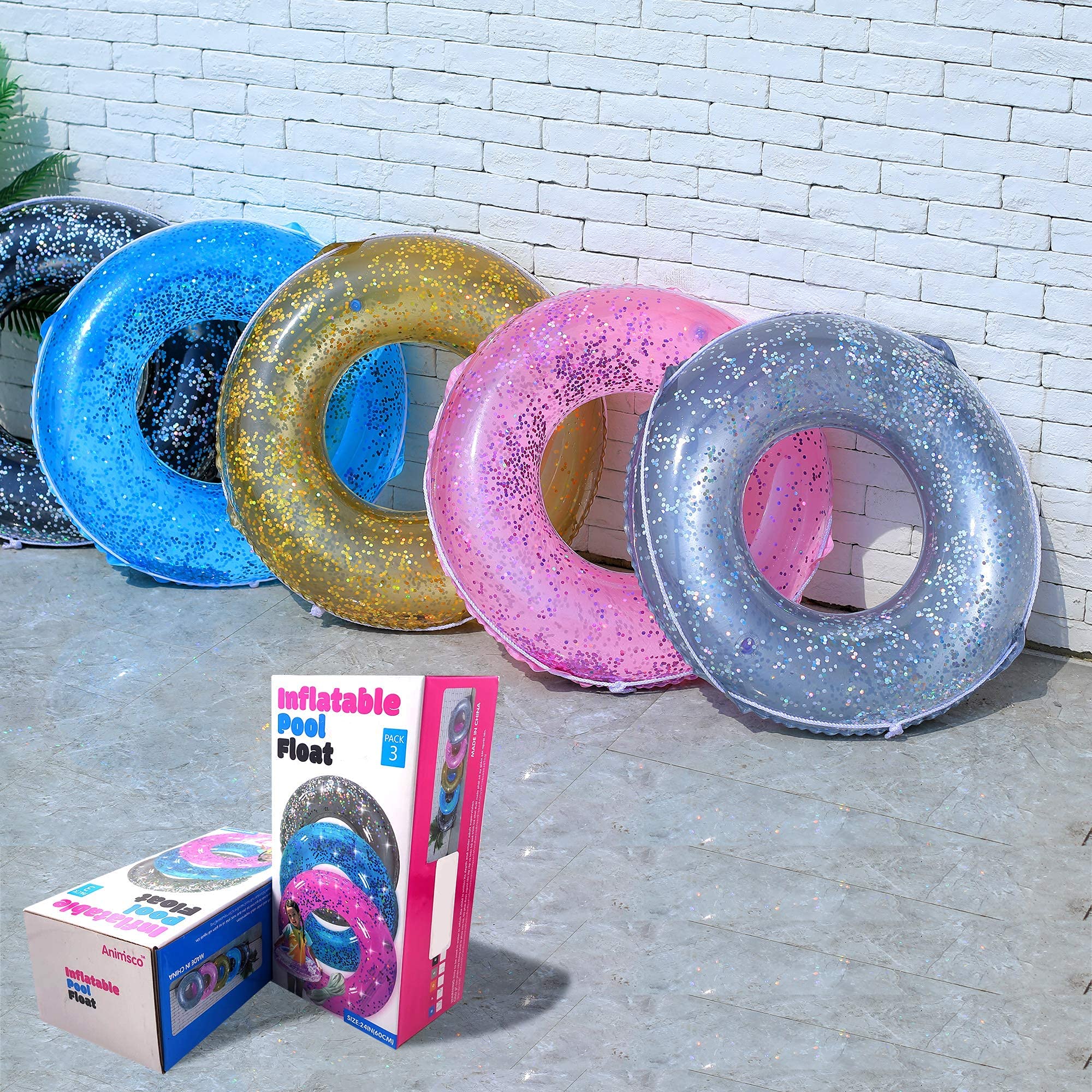 **3 Pack Kids Pool Floats - Inflatable Swim Rings & Pool Tubes Toys for Summer Fun, Beach & Pool Party Supplies with Patch & Tow Rope (Perfect for Swimming, Beach Trips & Pool Parties)**