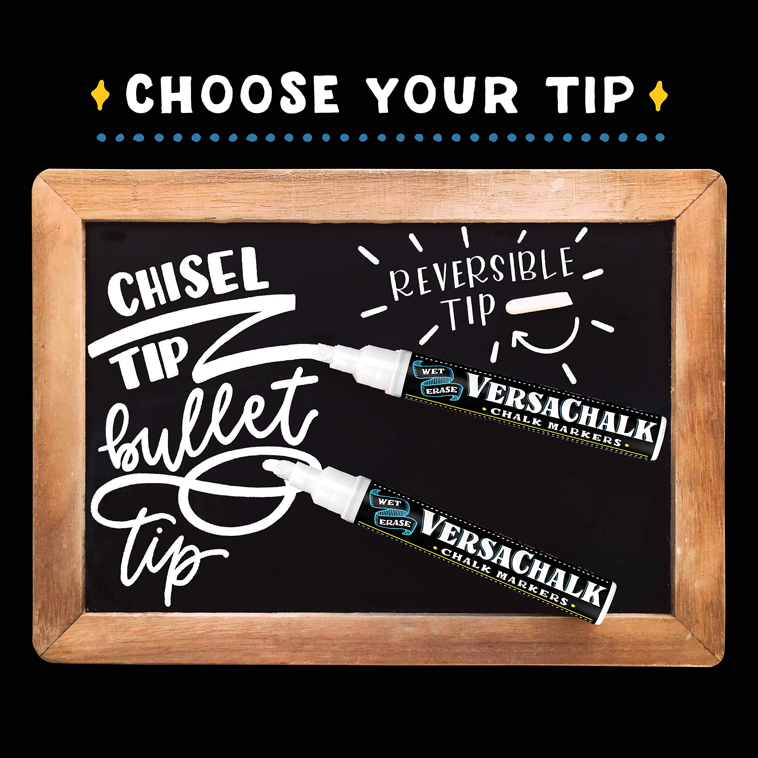 **VersaChalk White Chalkboard Markers - Wet Erase Dustless Chalk Paint Pens for Blackboard, Whiteboard, Signs & Menus (Bold 5mm Tip, 4-Pack) - Perfect for Restaurants, Cafes, Classrooms & Home Decor**