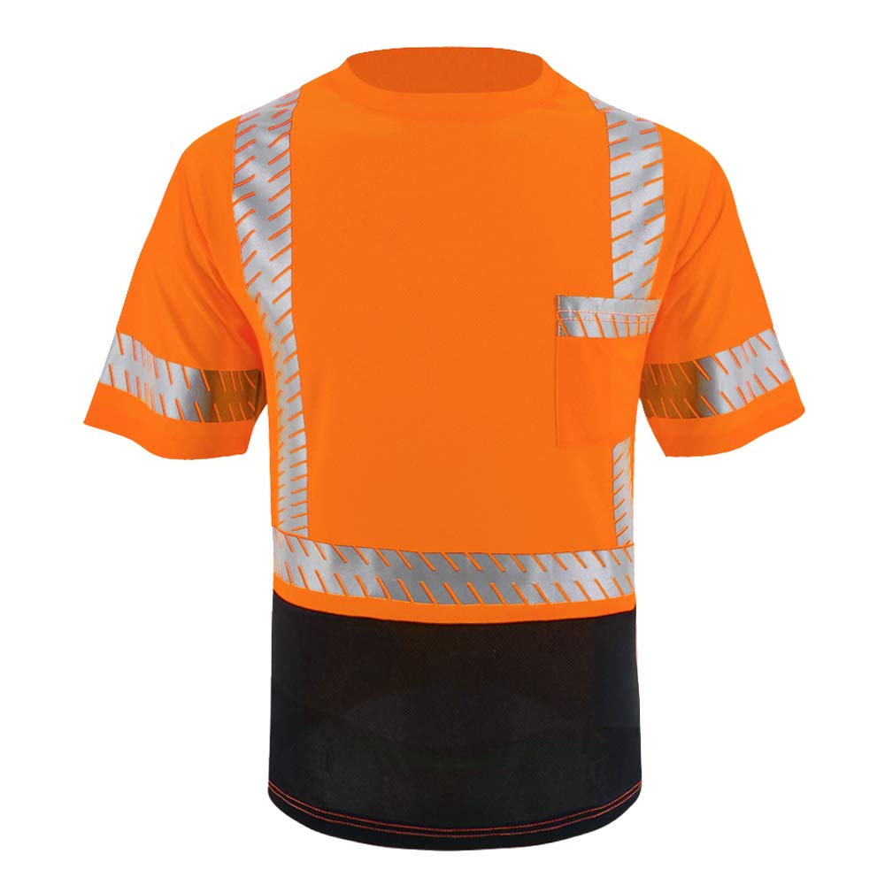 ANSI Class 3 High Visibility Safety Shirts with Reflective Strips - Black Construction Work Shirts for Men - Ideal for Road Work, Night Shifts & Hazardous Job Sites