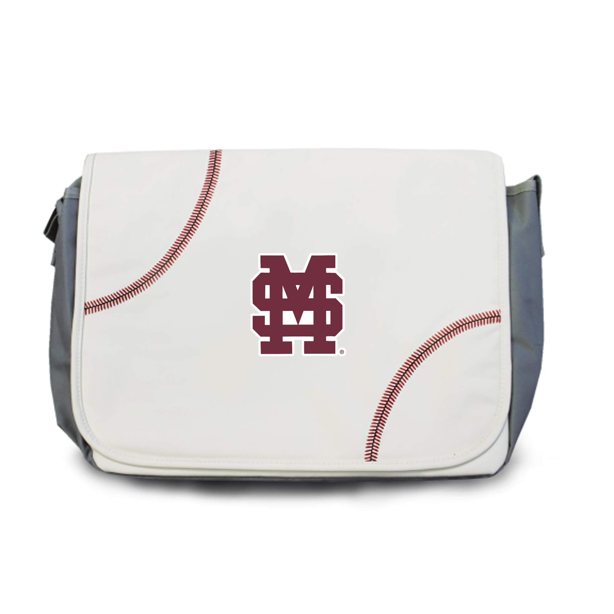 Mississippi State Bulldogs Baseball Leather Laptop Messenger Bag - Genuine Baseball Material - White - Perfect for College Students & Office Professionals