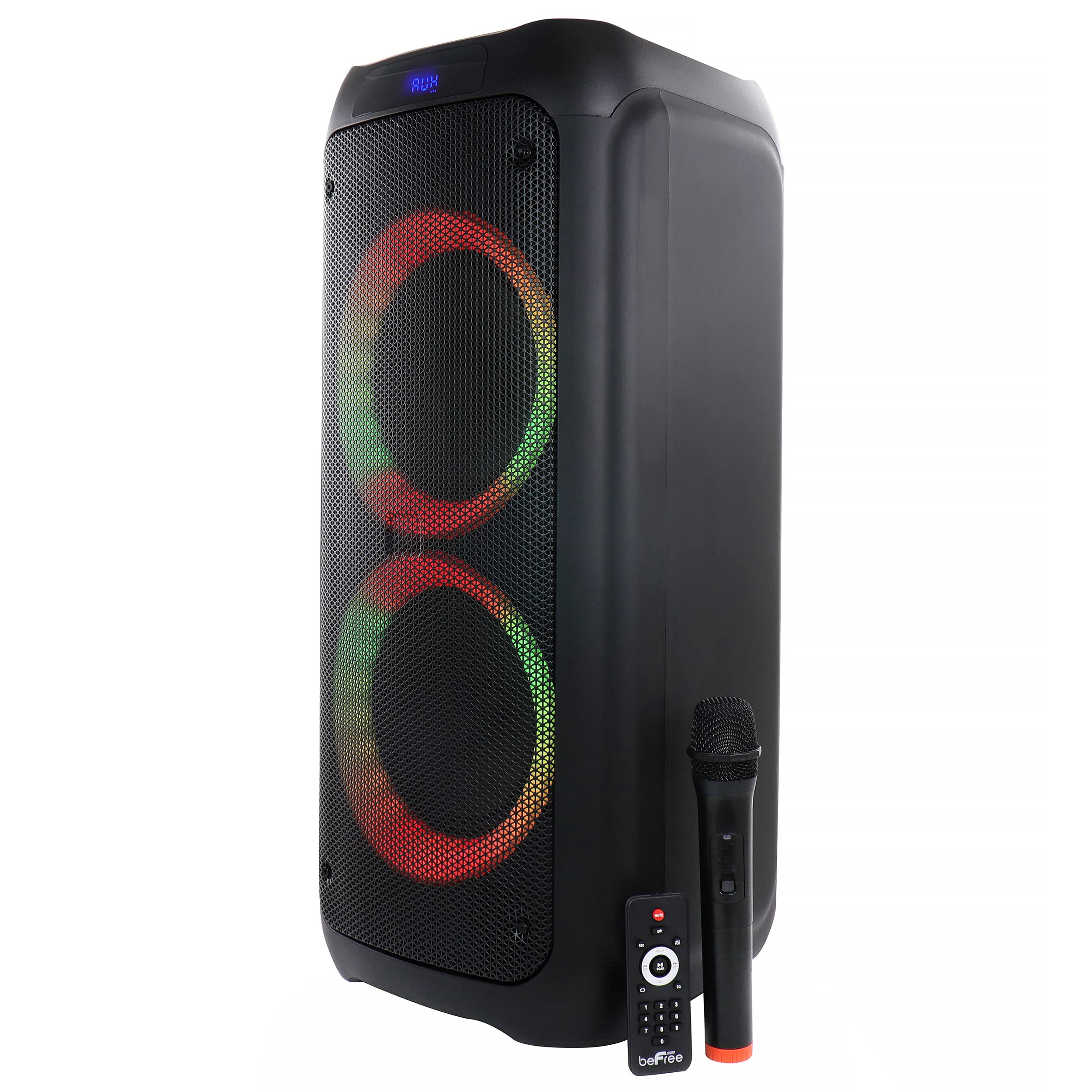 beFree Sound Dual 8 Inch Bluetooth Wireless Portable Party Speaker with Colorful LED Lights - Perfect for Outdoor Gatherings, Beach Parties & Home Entertainment