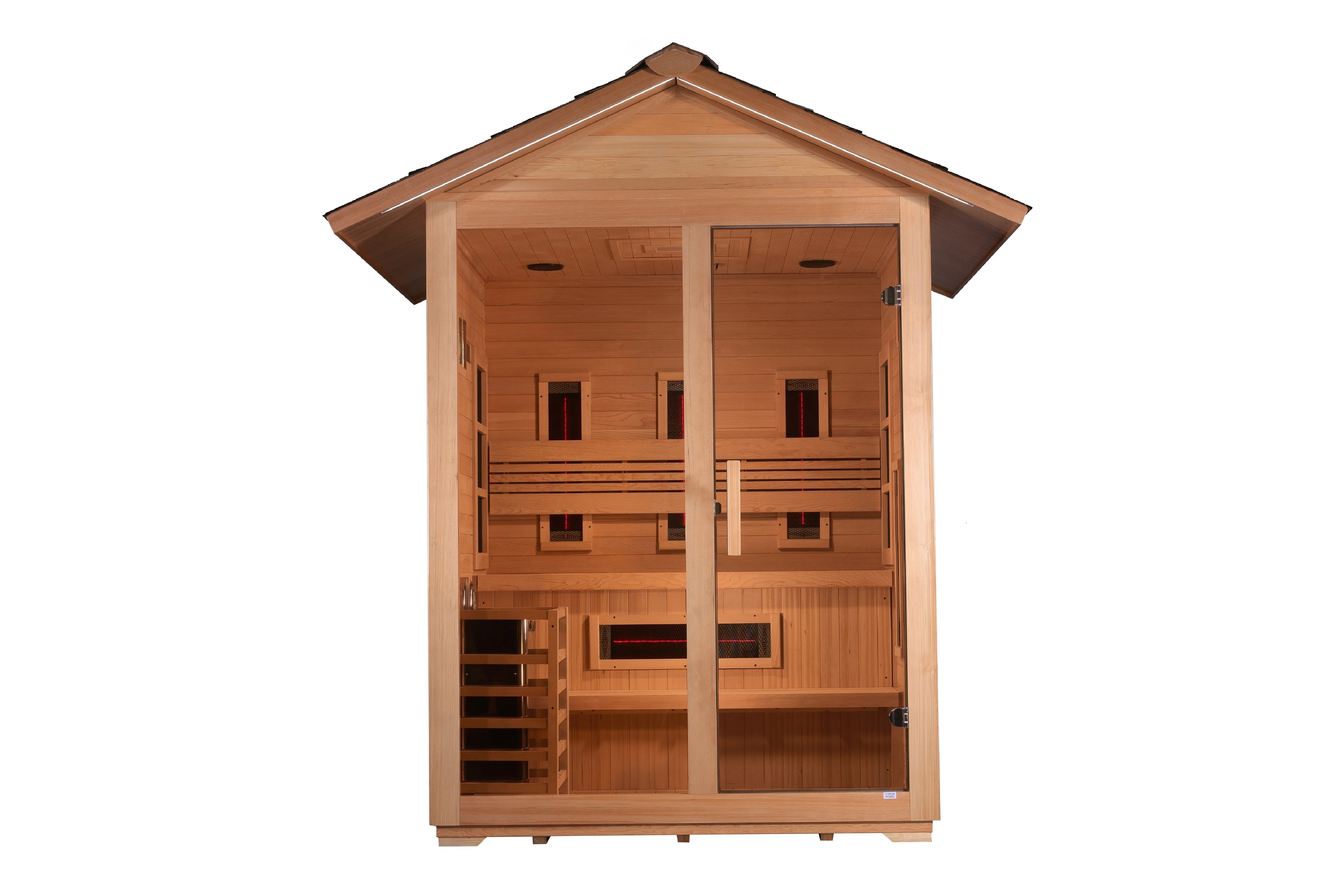 Golden Designs Carinthia 3-Person Hybrid Outdoor Sauna - Infrared & Traditional Wood Heater for Backyard Relaxation & Detox