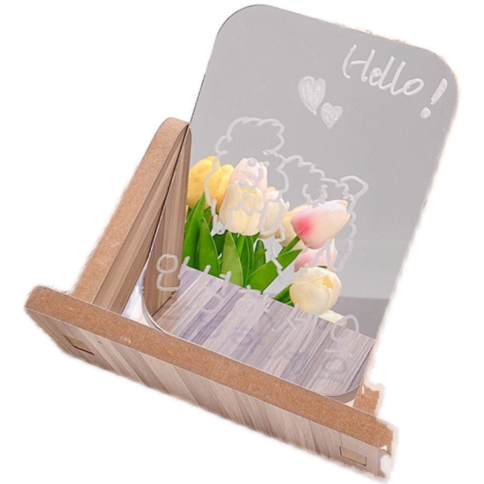 Portable Makeup Mirror with Stand - Solid Wood Desktop Vanity Mirror for Women, 360° Rotating Cosmetic Mirror with LED Lights - Perfect for Home, Travel & Professional Makeup Application