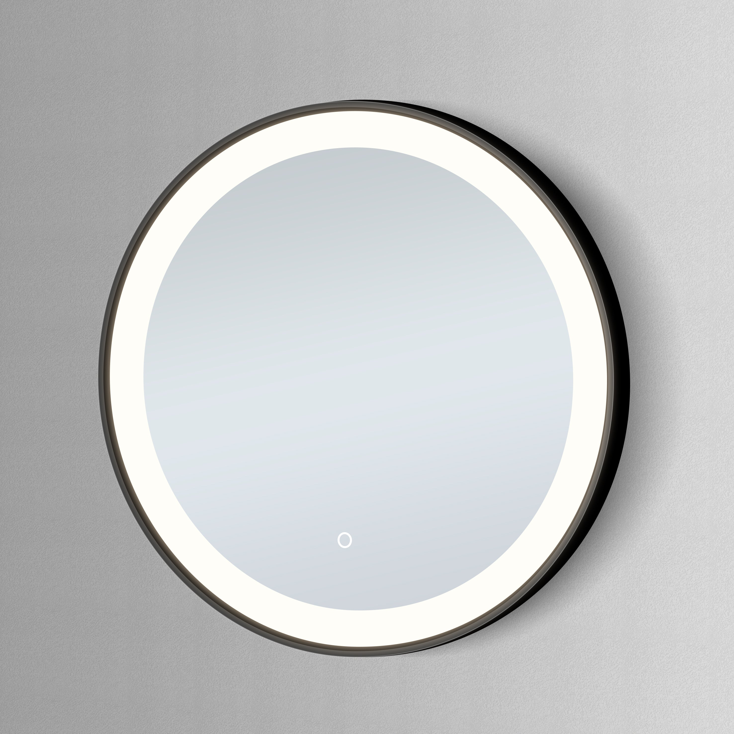 DAX Furore Round LED Bathroom Mirror with Defogger - Black Frame for Modern Vanity & Makeup Area - Perfect for Fog-Free Grooming & Home Decor