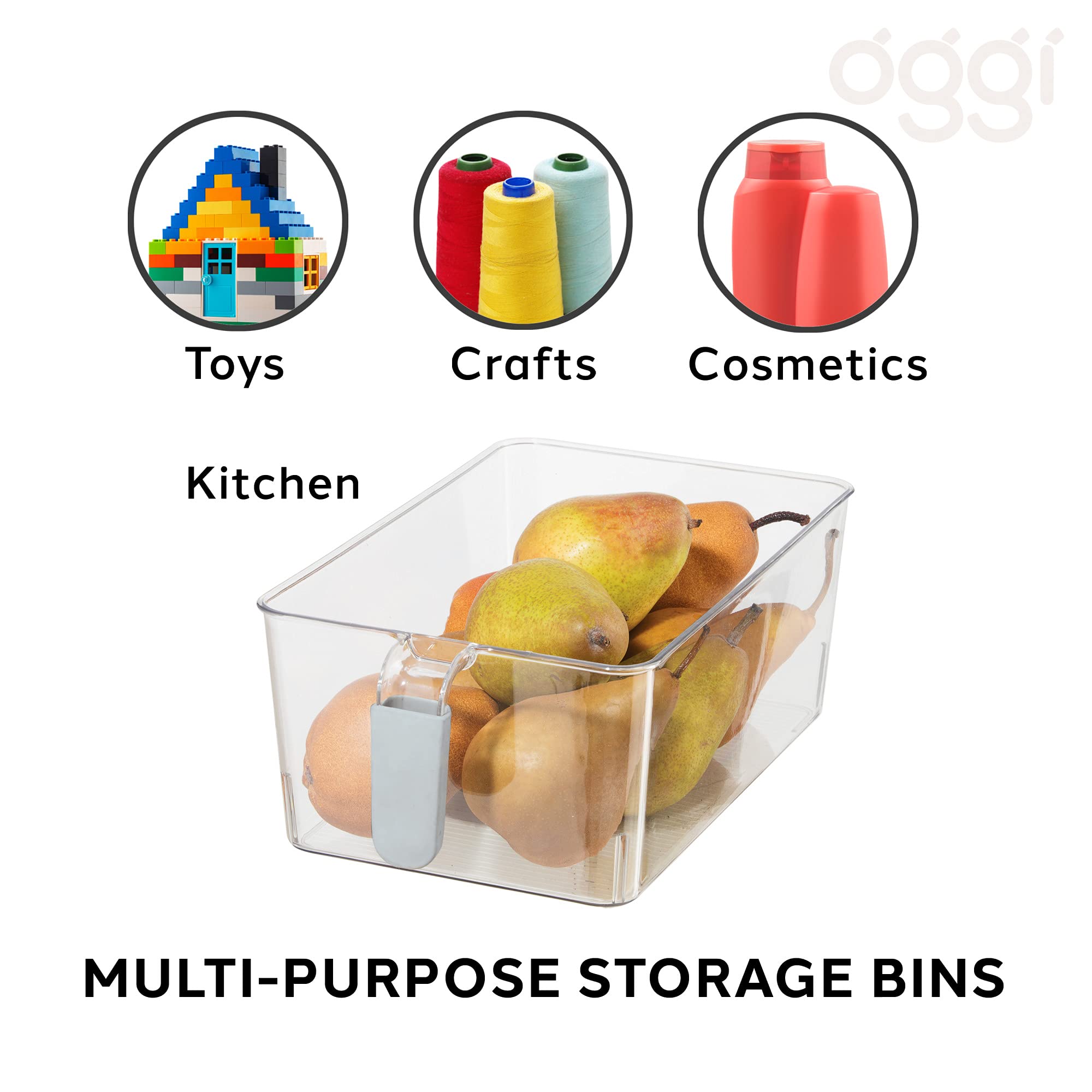 Oggi Set of 2 Clear Plastic Storage Bins with Handles - 11.75