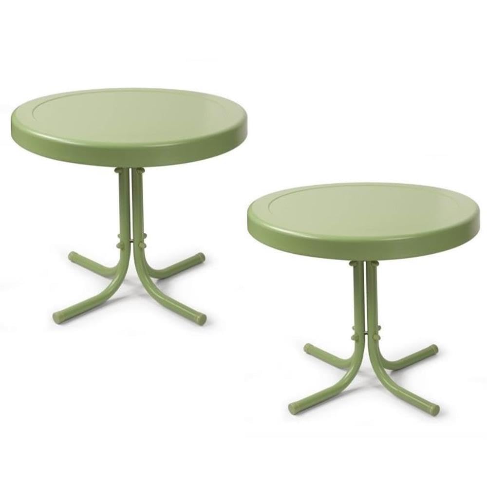 Home Square 2-Piece Metal Patio End Table Set in Oasis Green - Outdoor Side Tables for Pool, Garden & Patio Furniture