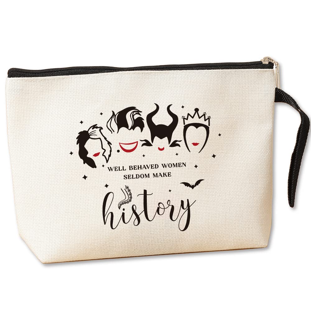 Maleficent Witch Themed Makeup Bag - Evil Queen & Villains Inspired Gift for Women, Best Friend, Her, Girls & Adults - Perfect for Witchcraft, Cosplay & Halloween - Well Behaved Women Seldom Make History