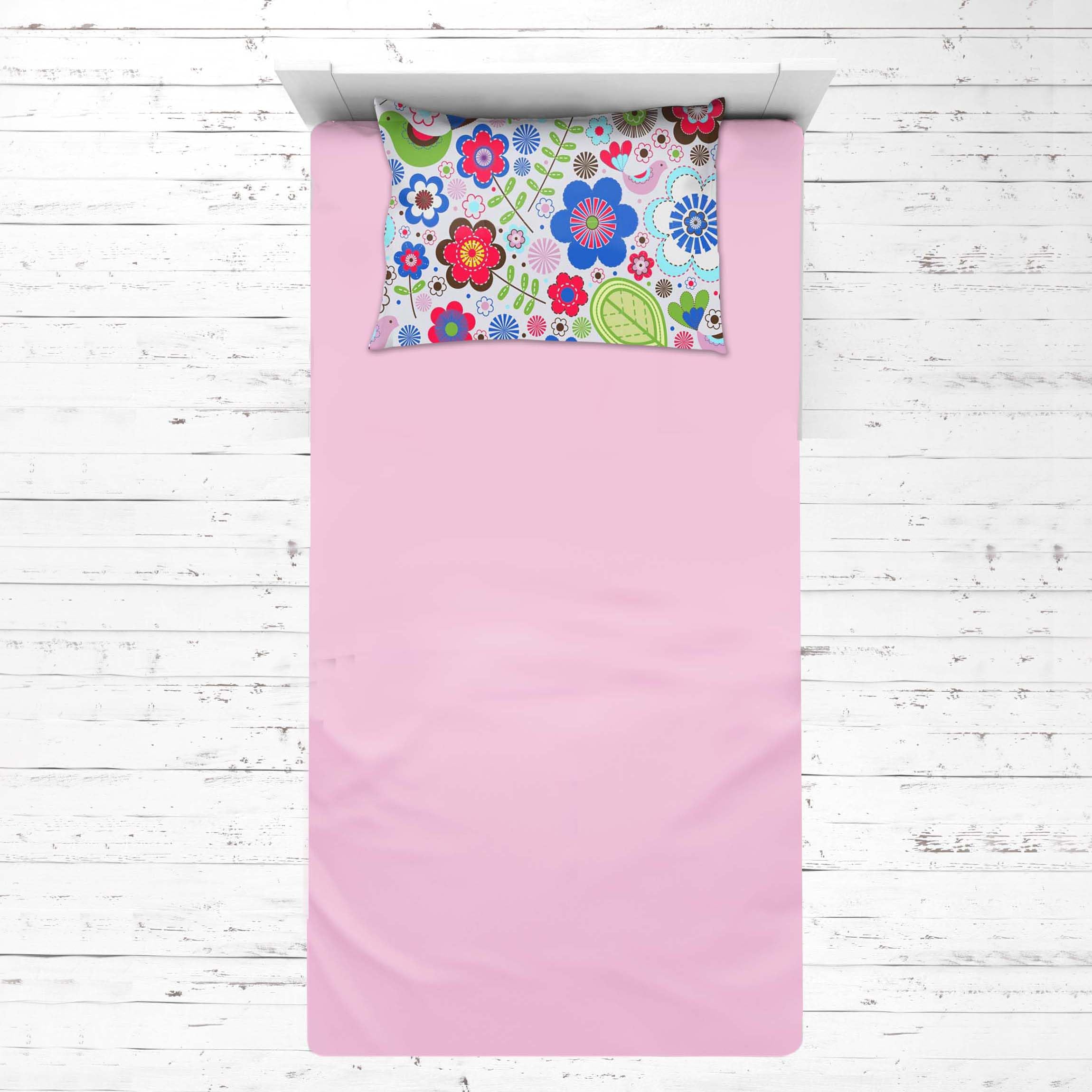 Bacati 3-Piece Girls Toddler Sheet Set - 100% Cotton Pink Floral Bedding for Toddler Beds (Fitted Sheet, Flat Sheet & Pillowcase) | Soft Nursery Bedding for Baby Girls Room Decor & Comfortable Sleep