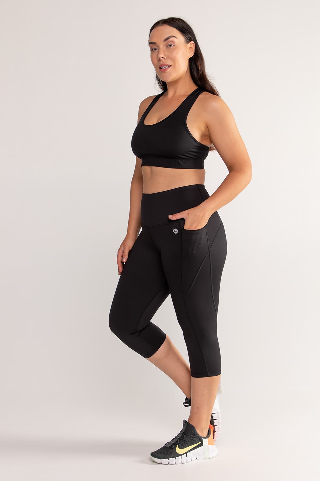 Training Pocket Move 3/4 Length Leggings for Women - Black | High Waist Workout Yoga Pants with Side Pockets | Perfect for Gym, Running & Lounge Wear