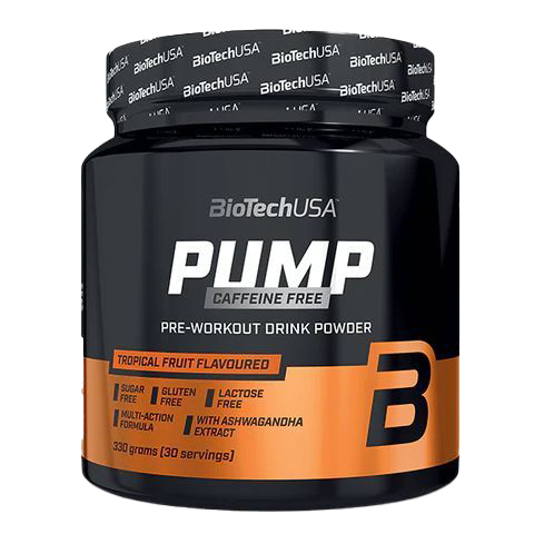 BioTechUSA Pump Caffeine Free Pre-Workout Supplement - Tropical Fruit Flavor 330g for Muscle Energy & Endurance | Gym, Fitness & Bodybuilding Training