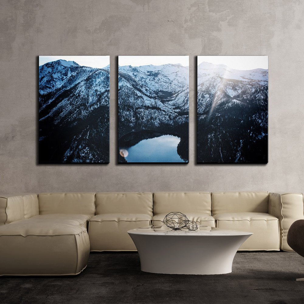Wall26 - 3 Piece Canvas Wall Art of Snow-Covered Mountain Lake - Modern Framed Ready-to-Hang Home Decor - 16